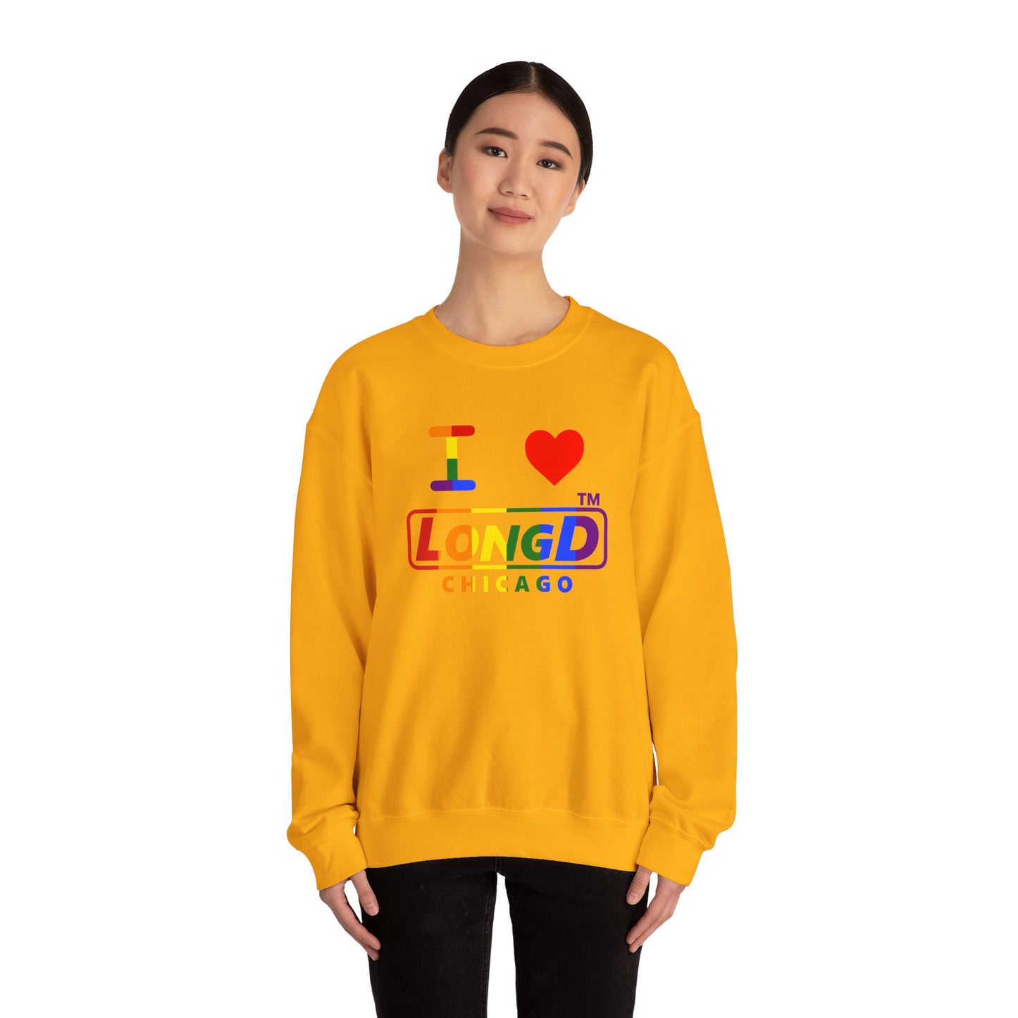 I Luv LongD positive vertical striped Chicago logo crewneck sweatshirt (Pride colors)