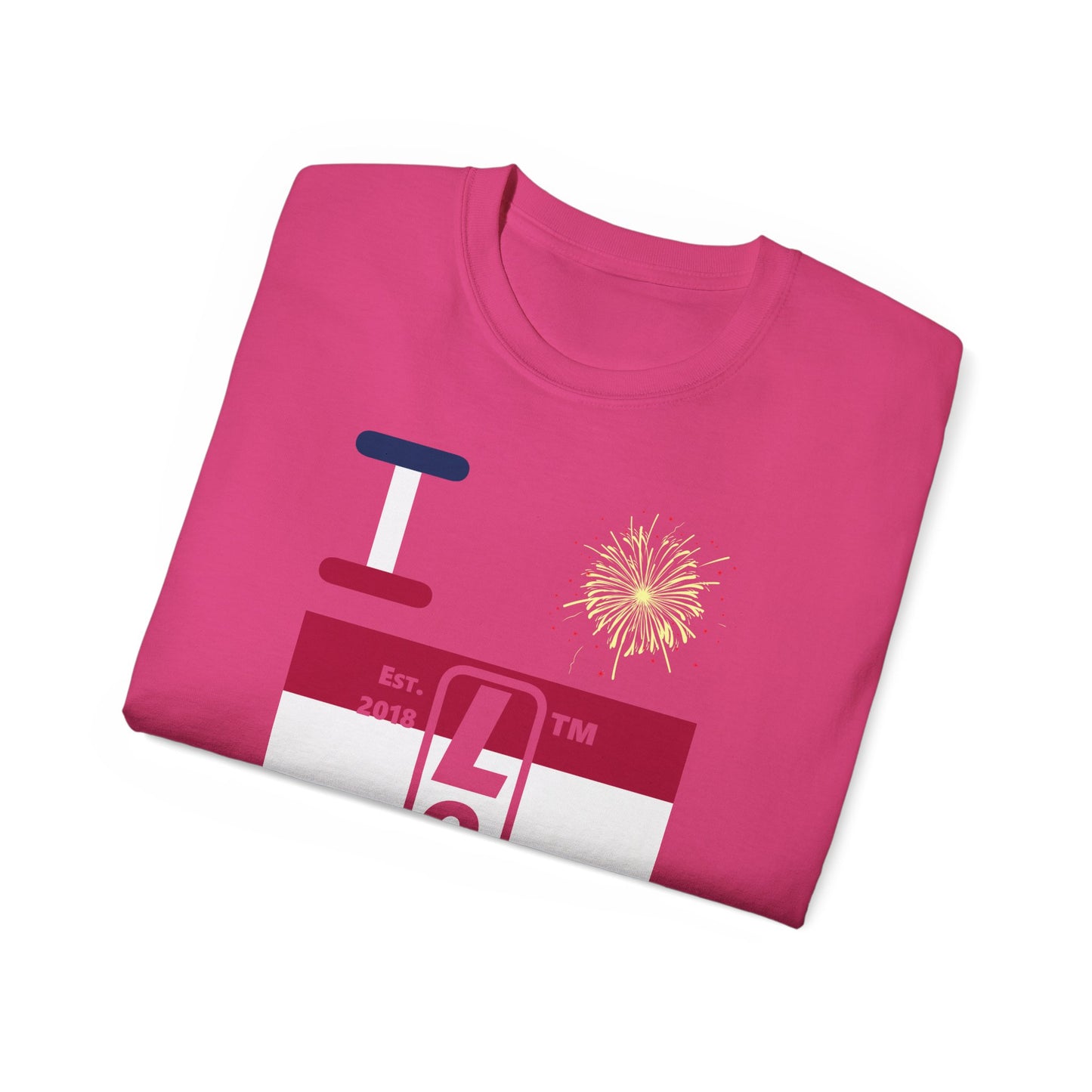 I Burst LongD cotton tee negative horizontal 6-striped Hyde Park upright logo (Patriotic colors)