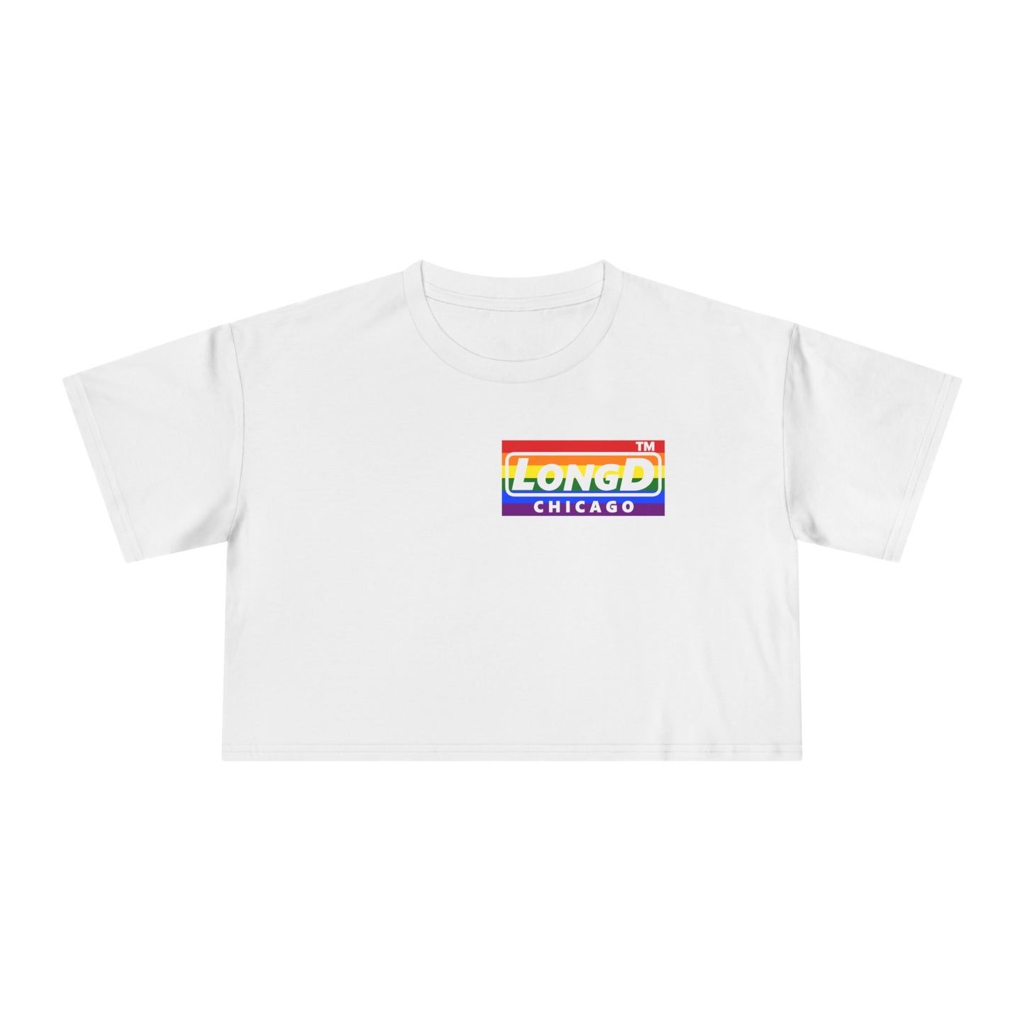 LongD negative horizontal 6-striped single-breasted Chicago logo reverse front-back crop tee (Pride colors)