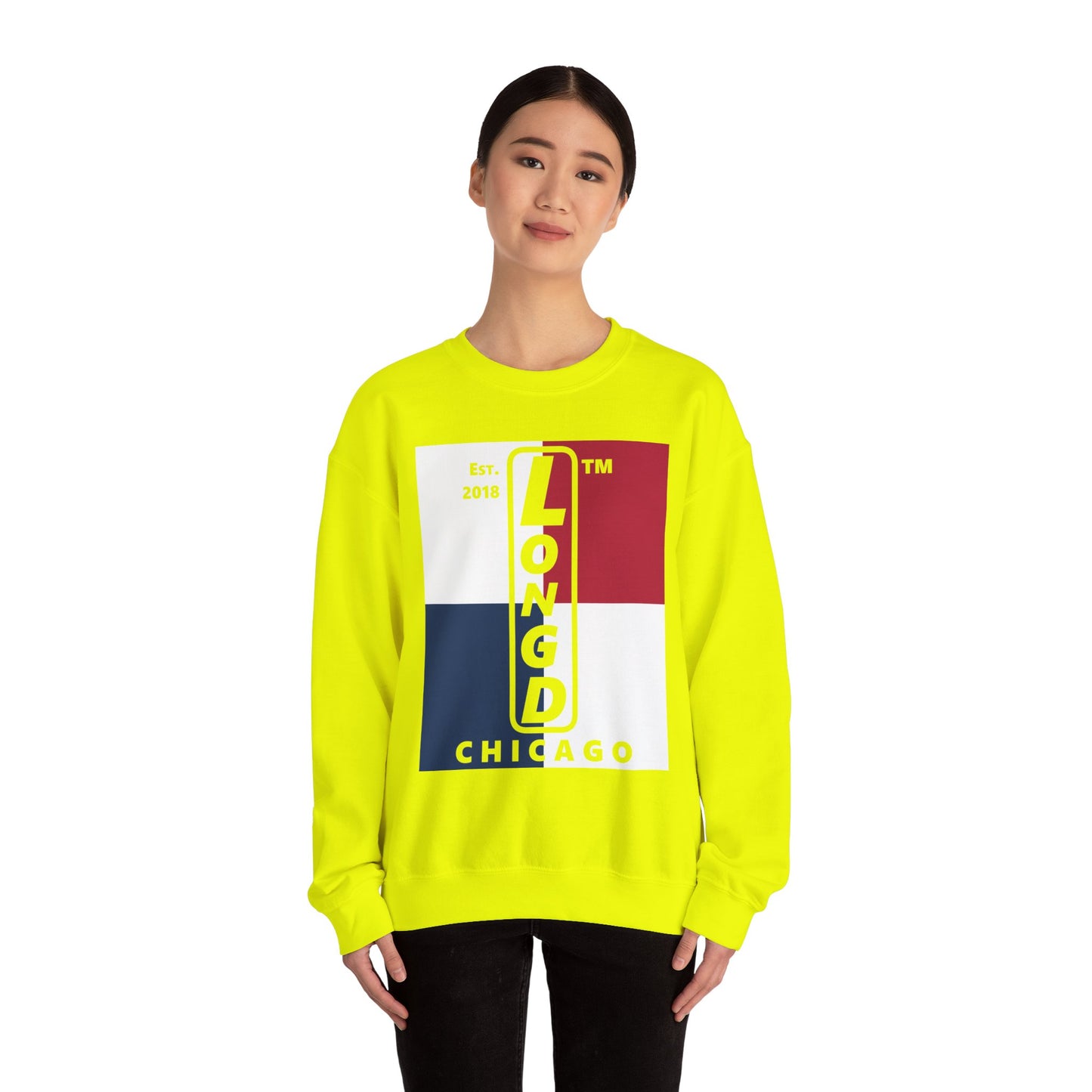 LongD negative quarters Chicago logo crewneck sweatshirt (patriotic colors)