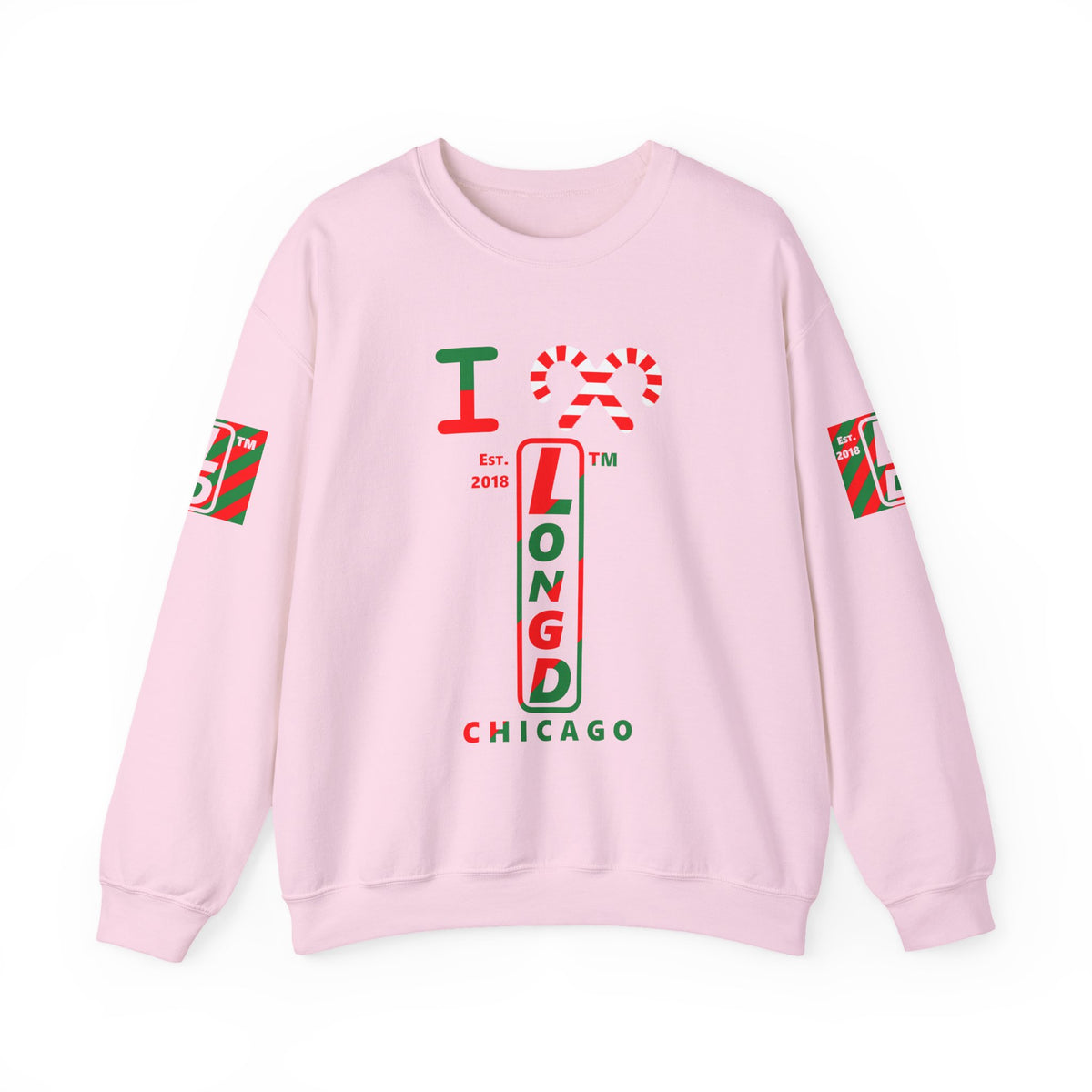 I candy cane LongD Chicago positive upright pixel-weighted 4-striped 4-print logo crewneck sweatshirt