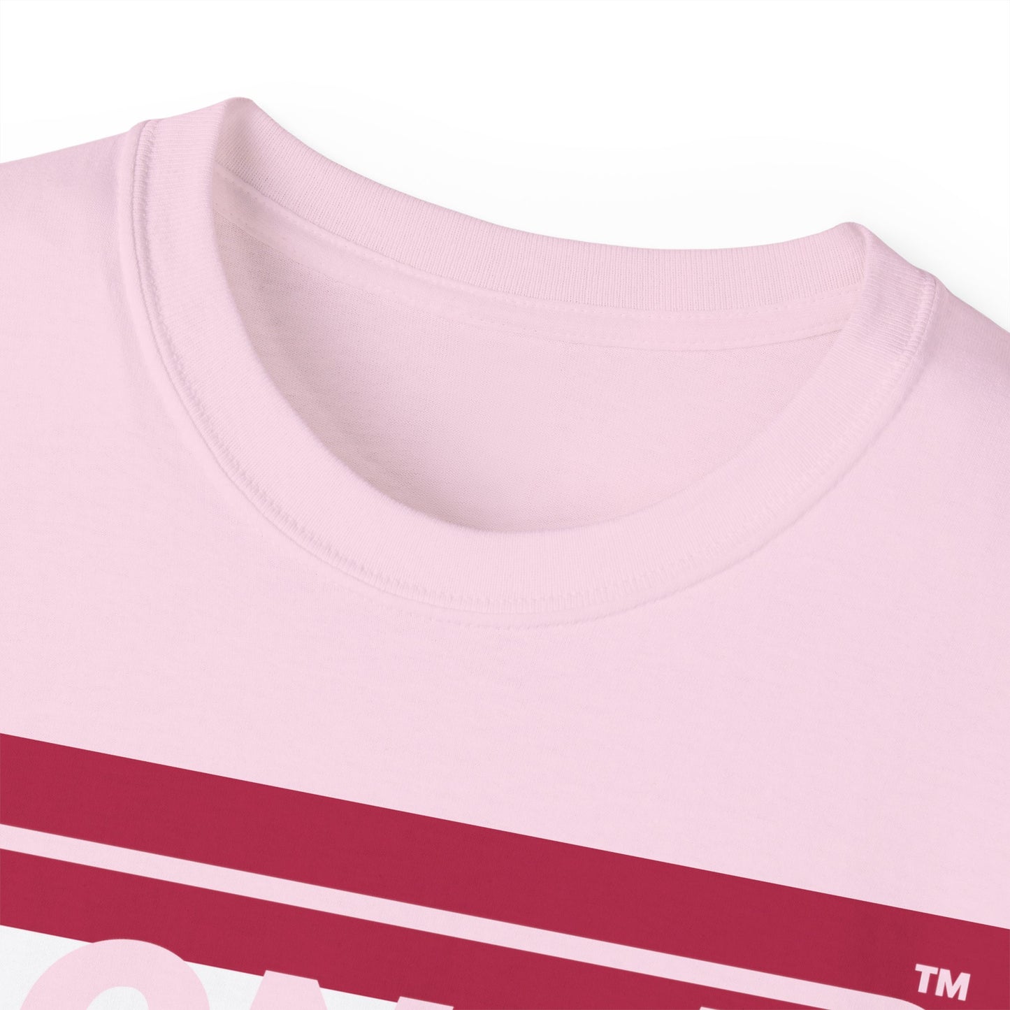 LongD® Logo Cotton Tee Red, White and Blue striped thirds negative text