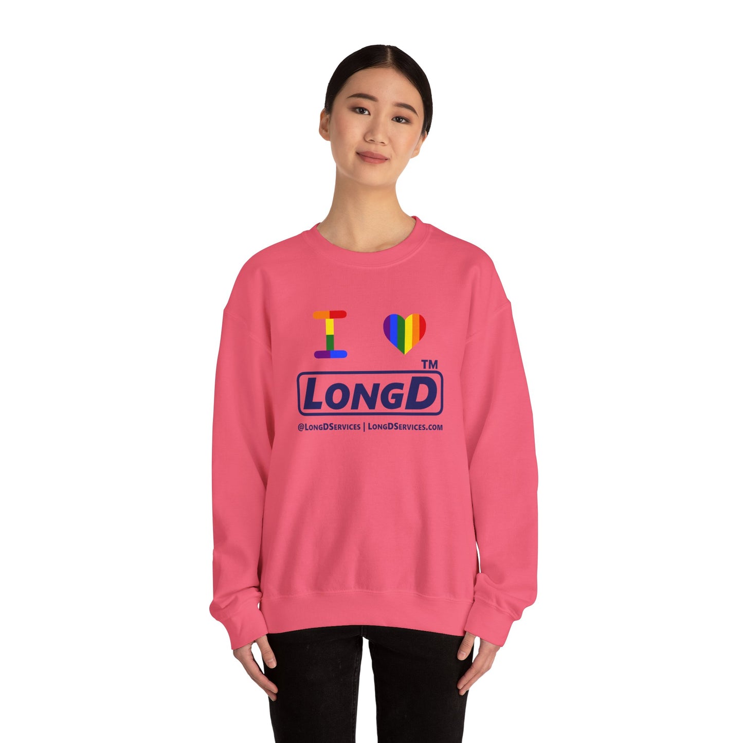 I Luv LongD official basic tag-domain logo crewneck sweatshirt with Pride heart