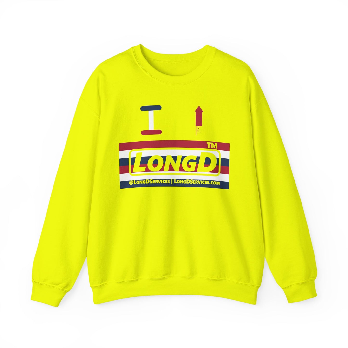 I firecracker LongD negative horizontal 6-striped tag-domain logo crewneck sweatshirt