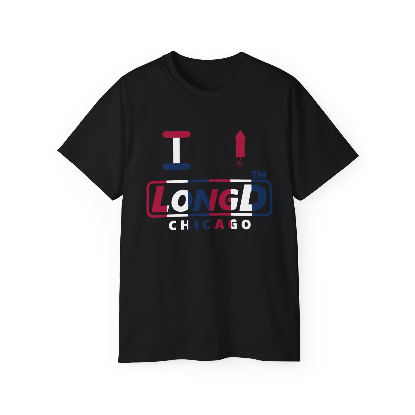 I firecracker LongD positive vertical 6-striped Chicago logo cotton tee