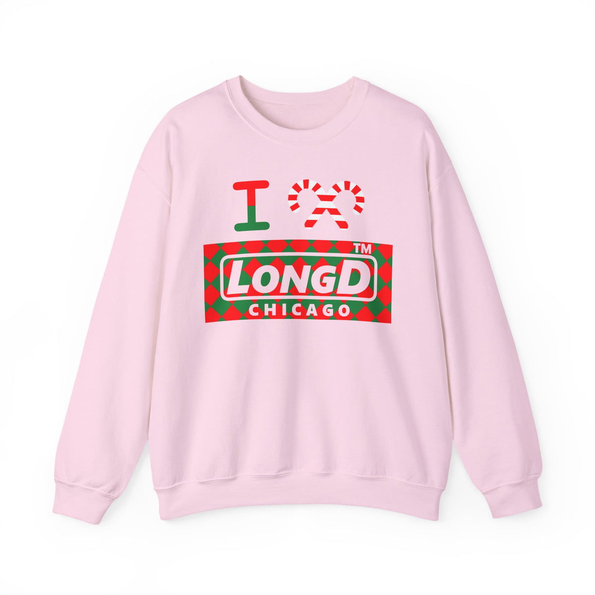 I candy cane LongD Chicago negative argyle logo crewneck sweatshirt