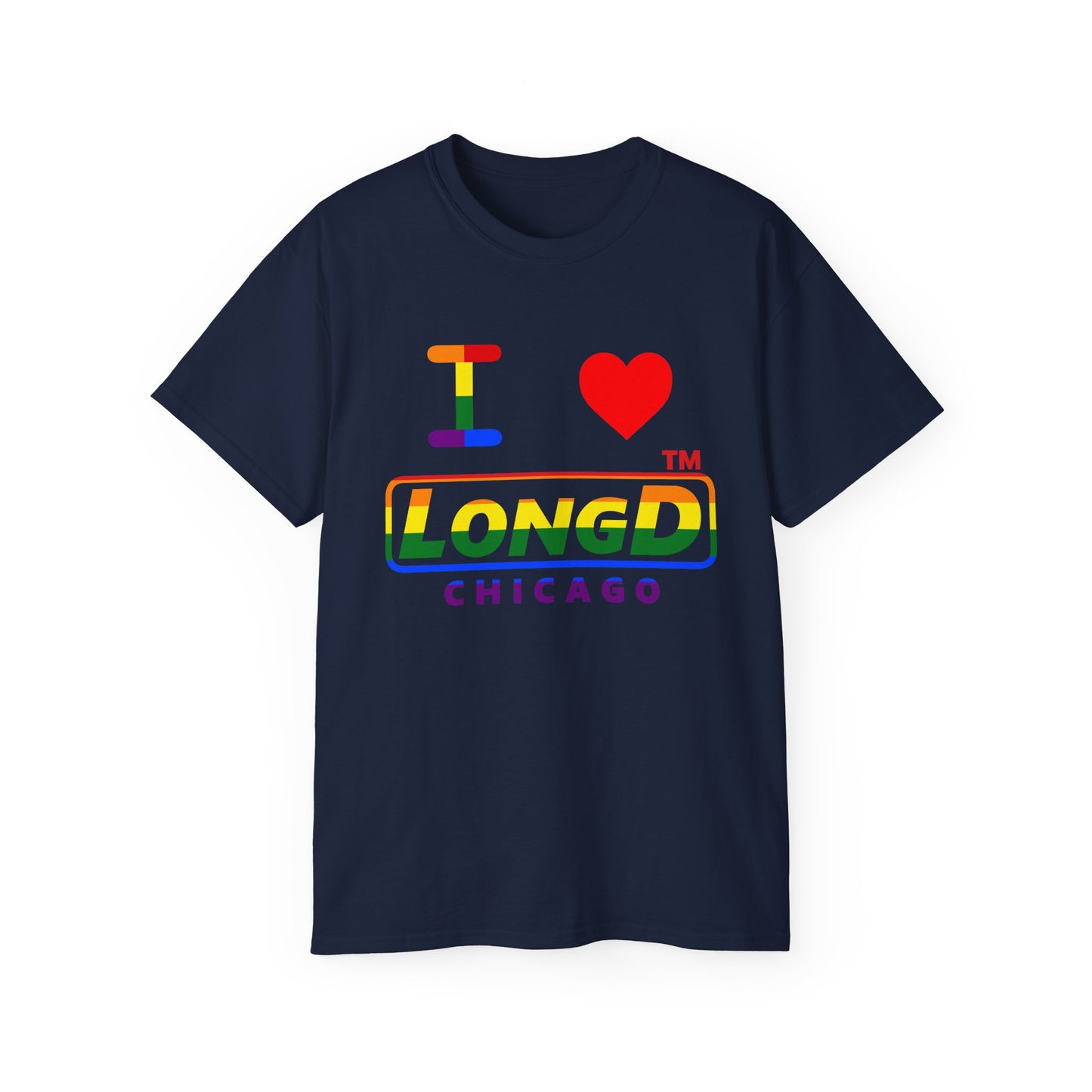 I Luv LongD positive horizontal striped Chicago logo cotton tee (Pride colors)