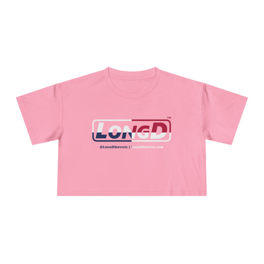 LongD Logo Women's Crop Tee Red, White & Blue positive quarters
