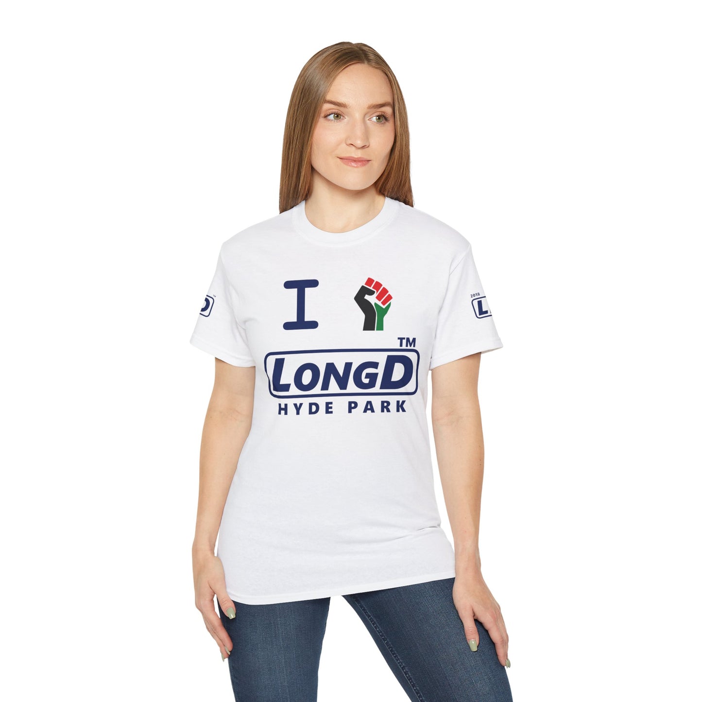 I fist LongD official Hyde Park logo 4-print cotton tee with multicolored fist