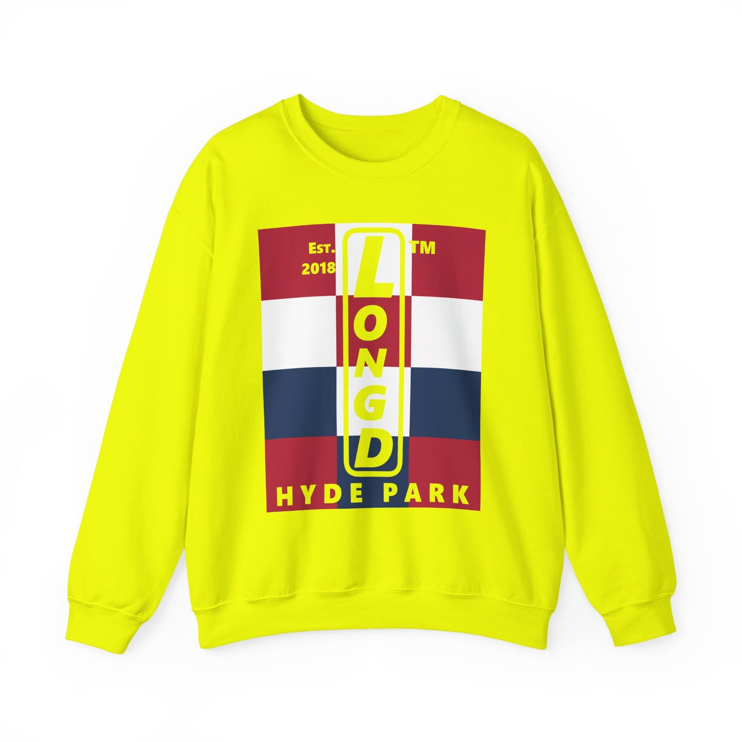 LongD negative 4x3 Hyde Park upright logo crewneck sweatshirt (patriotic colors)