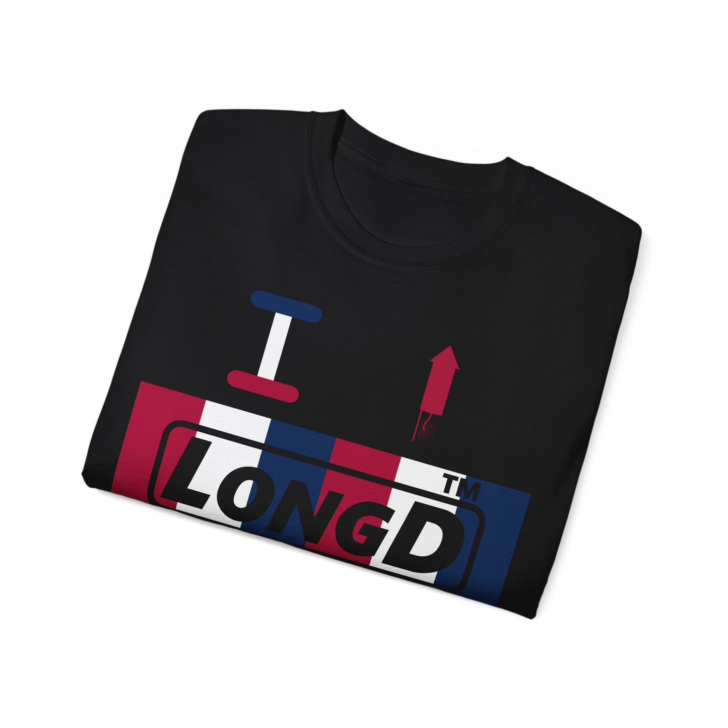 I firecracker LongD negative vertical 6-striped tag-domain logo cotton tee
