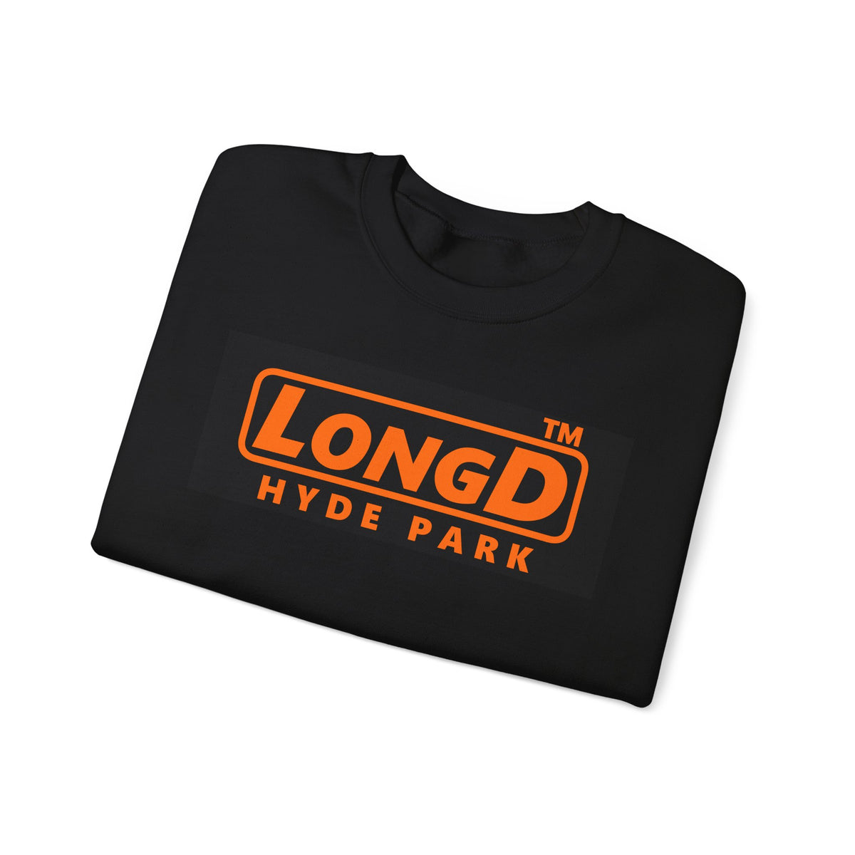 LongD Hyde Park logo orange (FE7518) on Black (000000) (Halloween colors) crewneck sweatshirt