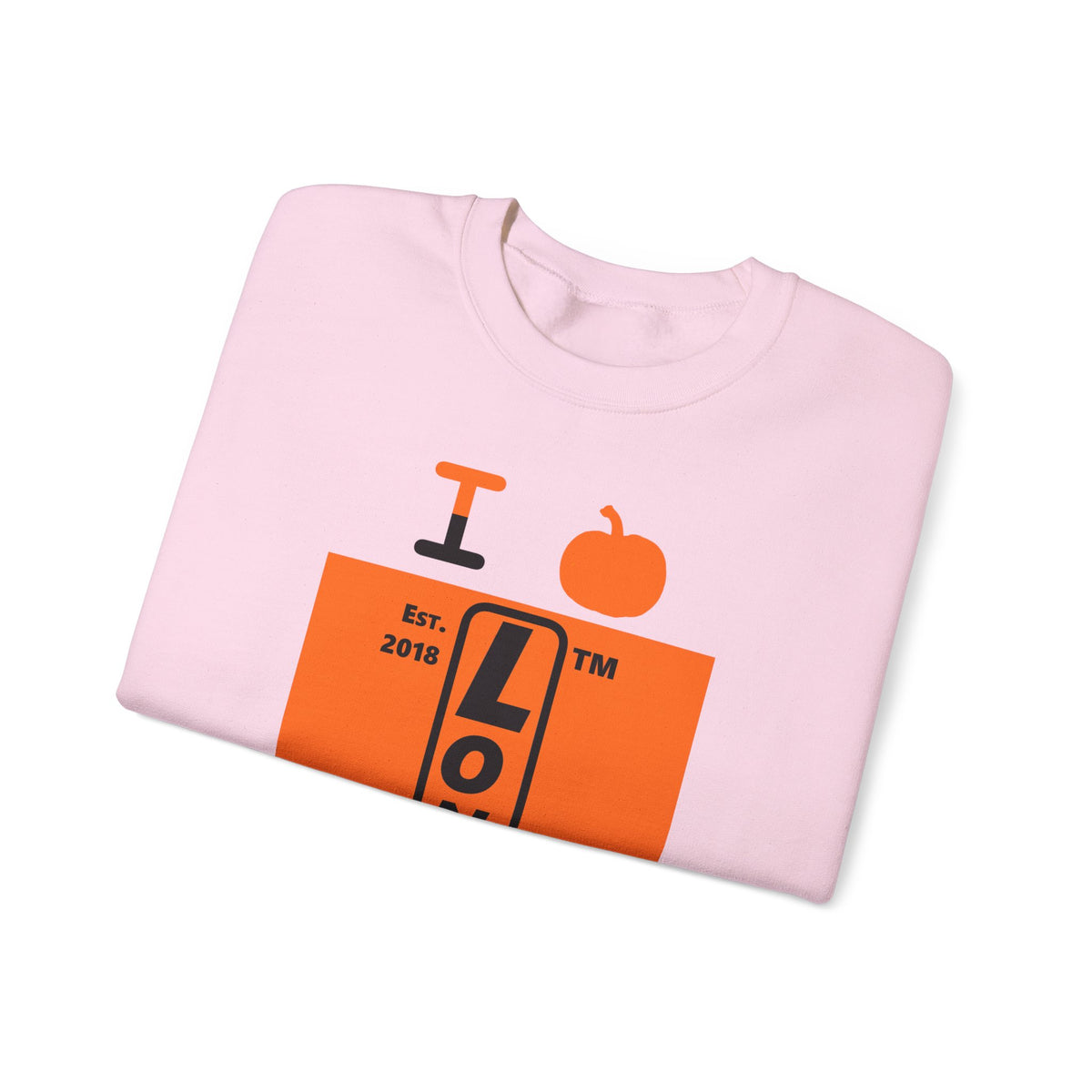 I pumpkin LongD Tag upright logo positive black on negative orange crewneck sweatshirt