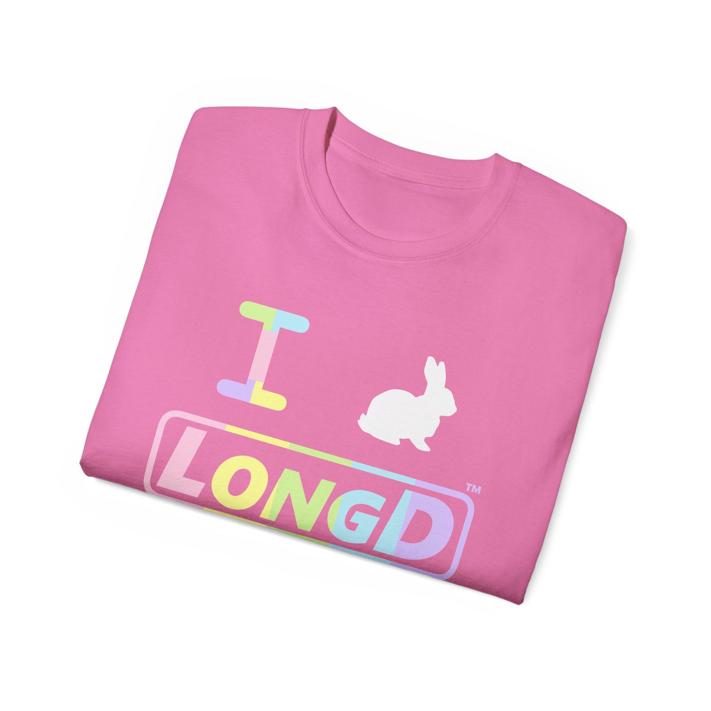 I Bunny LongD® Logo Cotton Tee Easter pastel spectrum text (white Easter Bunny)