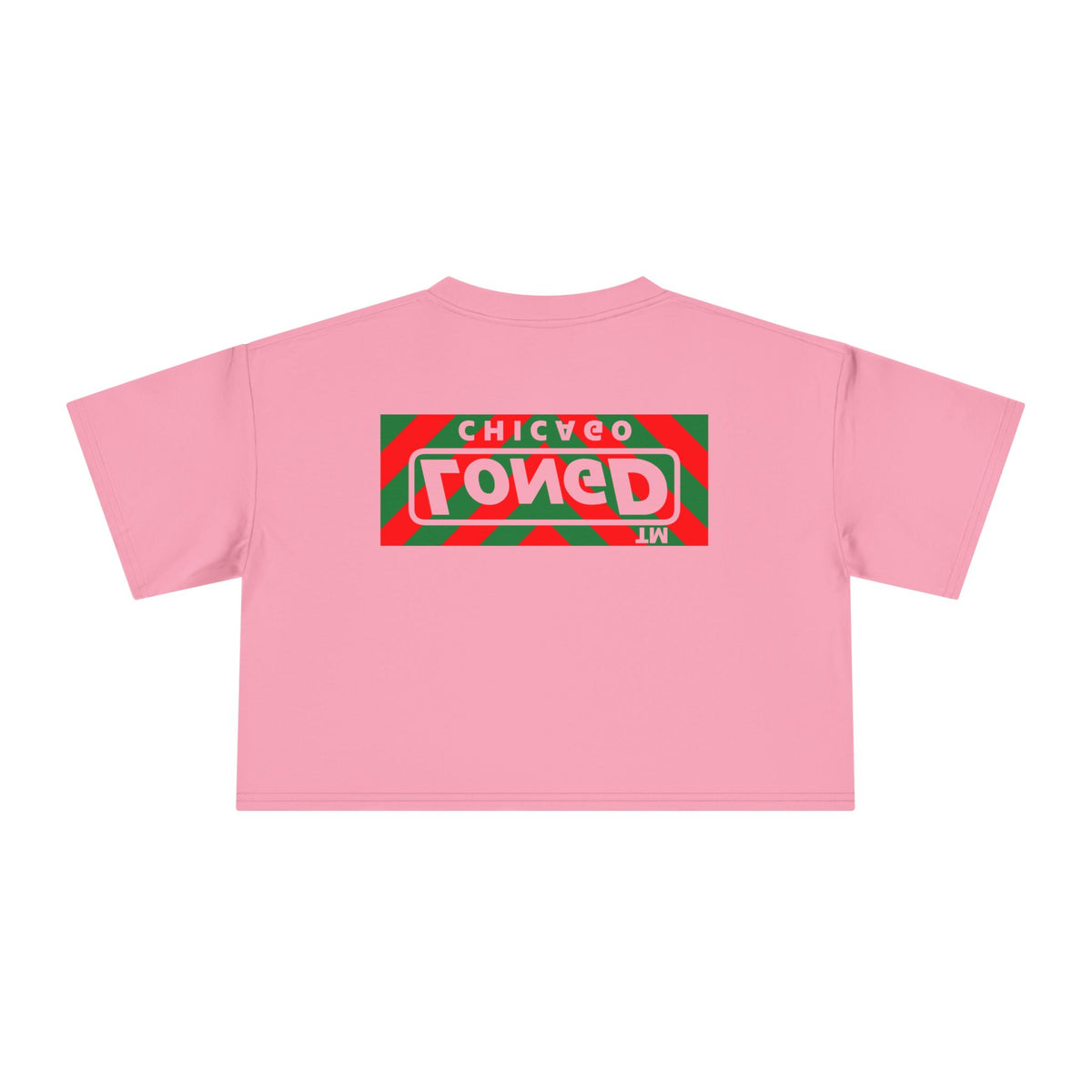 LongD Chicago negative downward chevron front-back logo (Xmas colors) crop tee