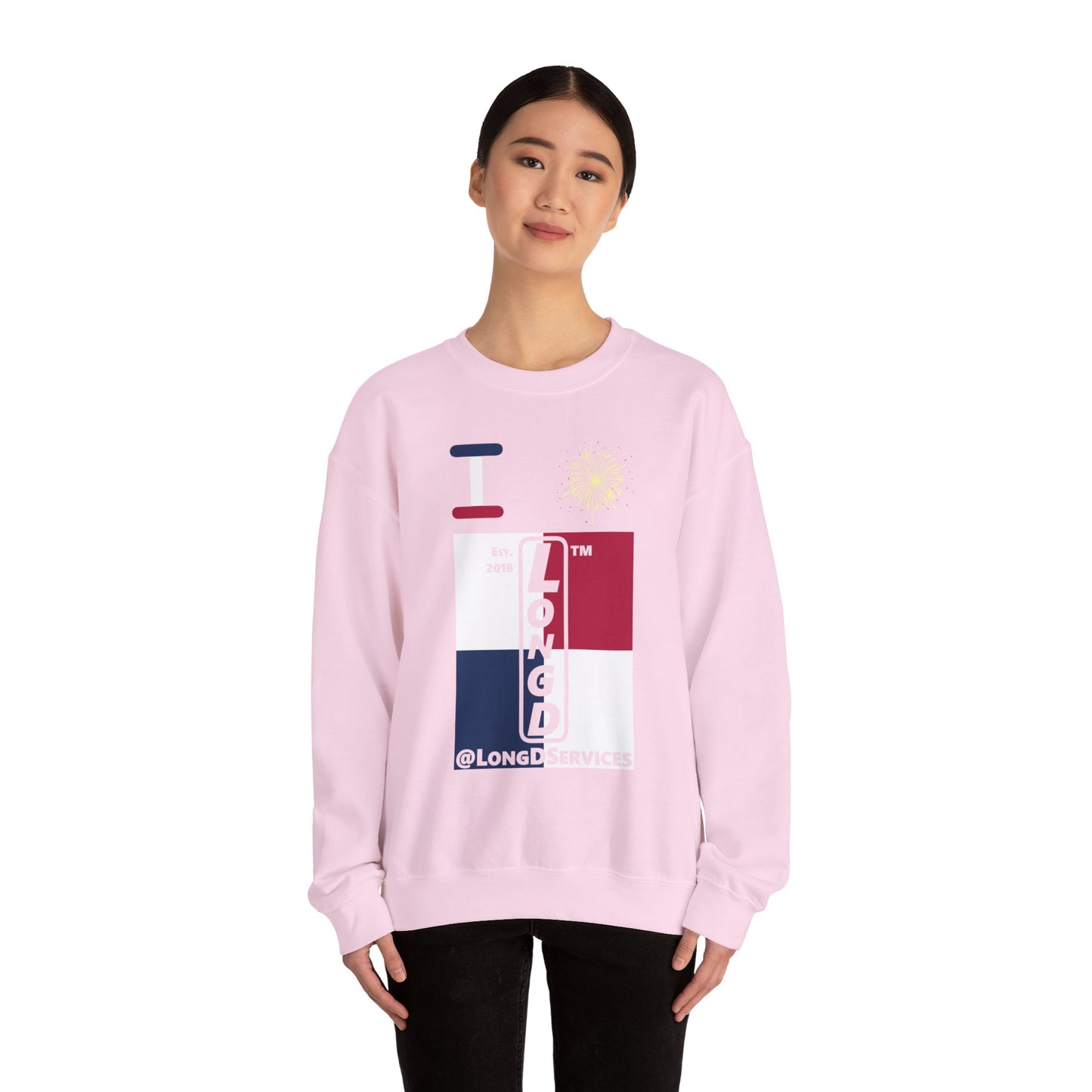 I Burst LongD negative quarters tag upright logo crewneck sweatshirt