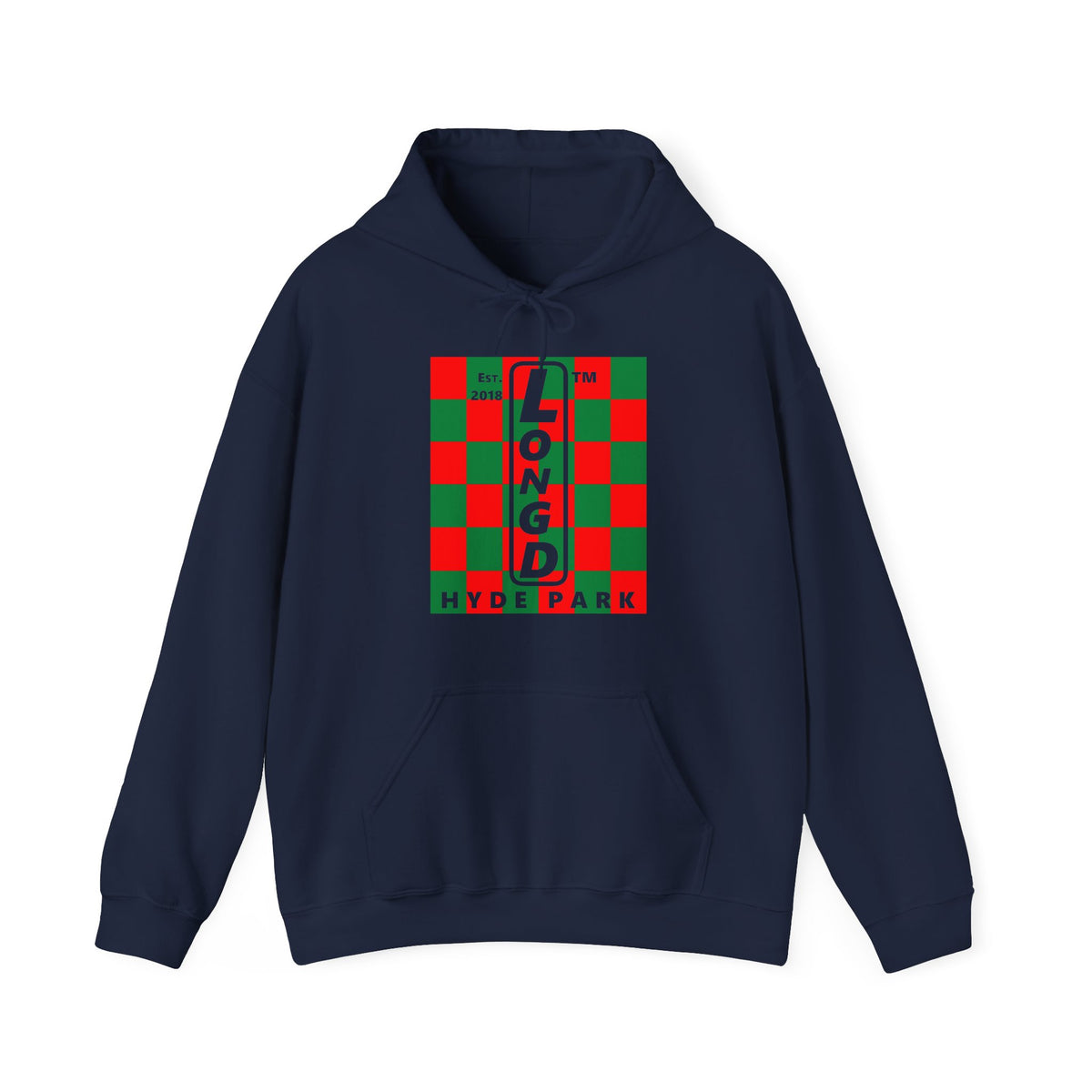 LongD Hyde Park negative upright checkered front-back logo (Xmas colors) hoodie