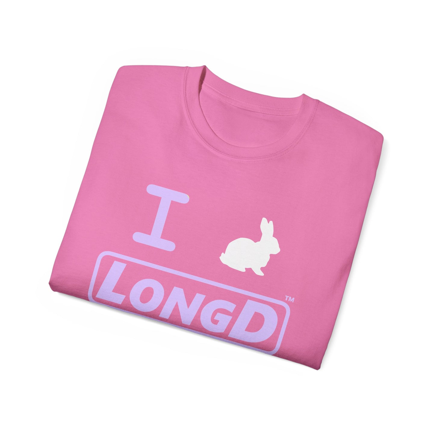 I Bunny LongD® Logo Cotton Tee Easter pastel purple text (white Easter Bunny)