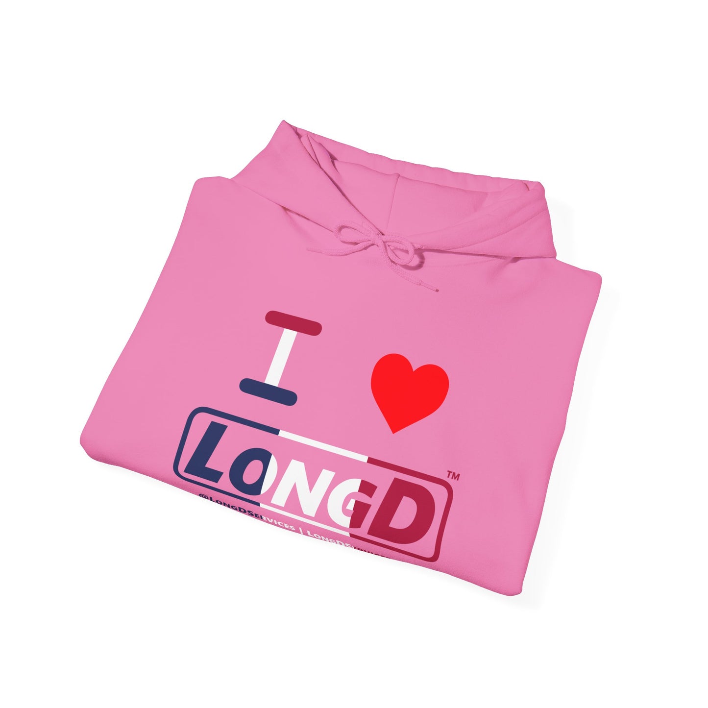 I Luv LongD® Logo Hoodie blue, white and red positive thirds