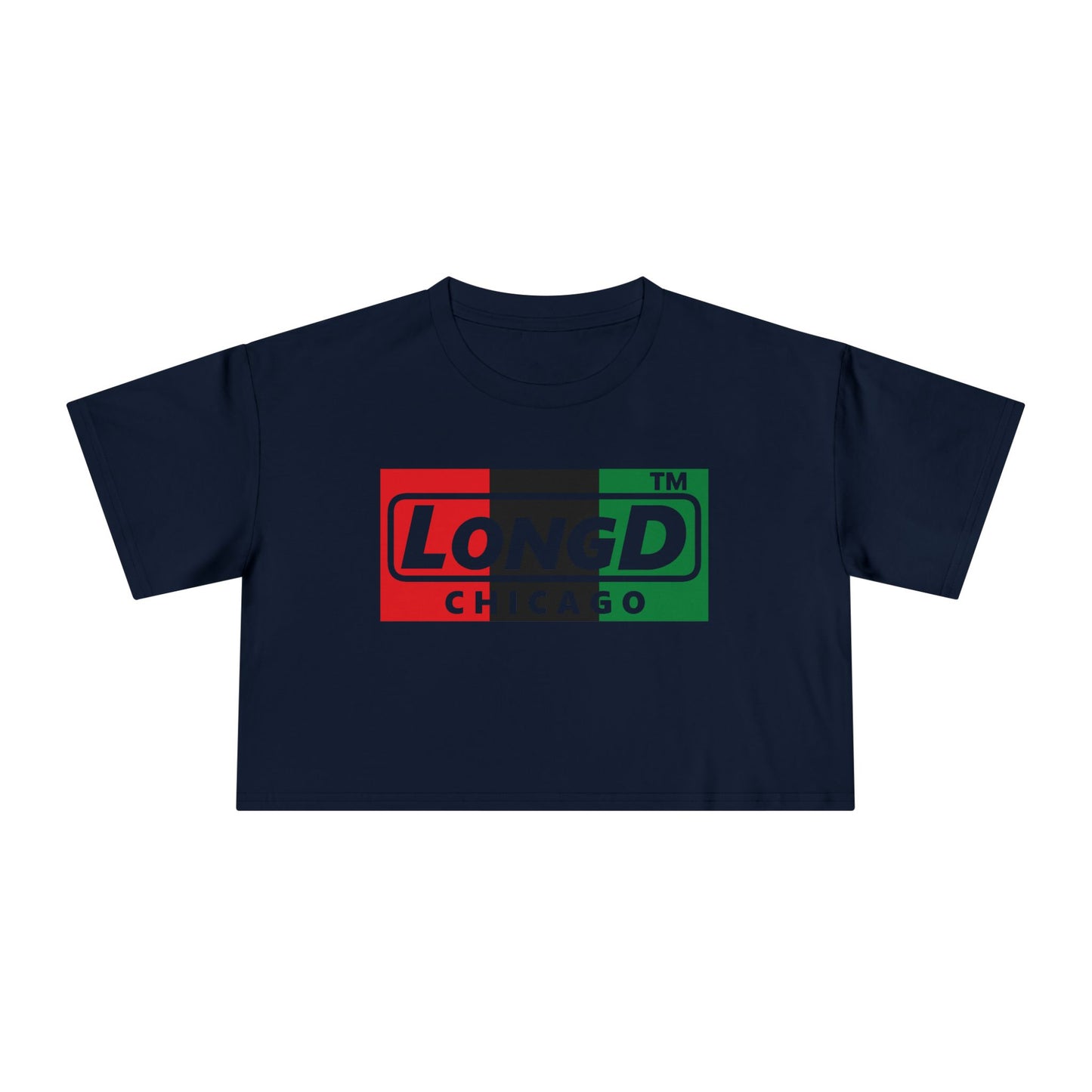 LongD negative vertical 3-striped Chicago logo crop tee (Juneteenth colors)