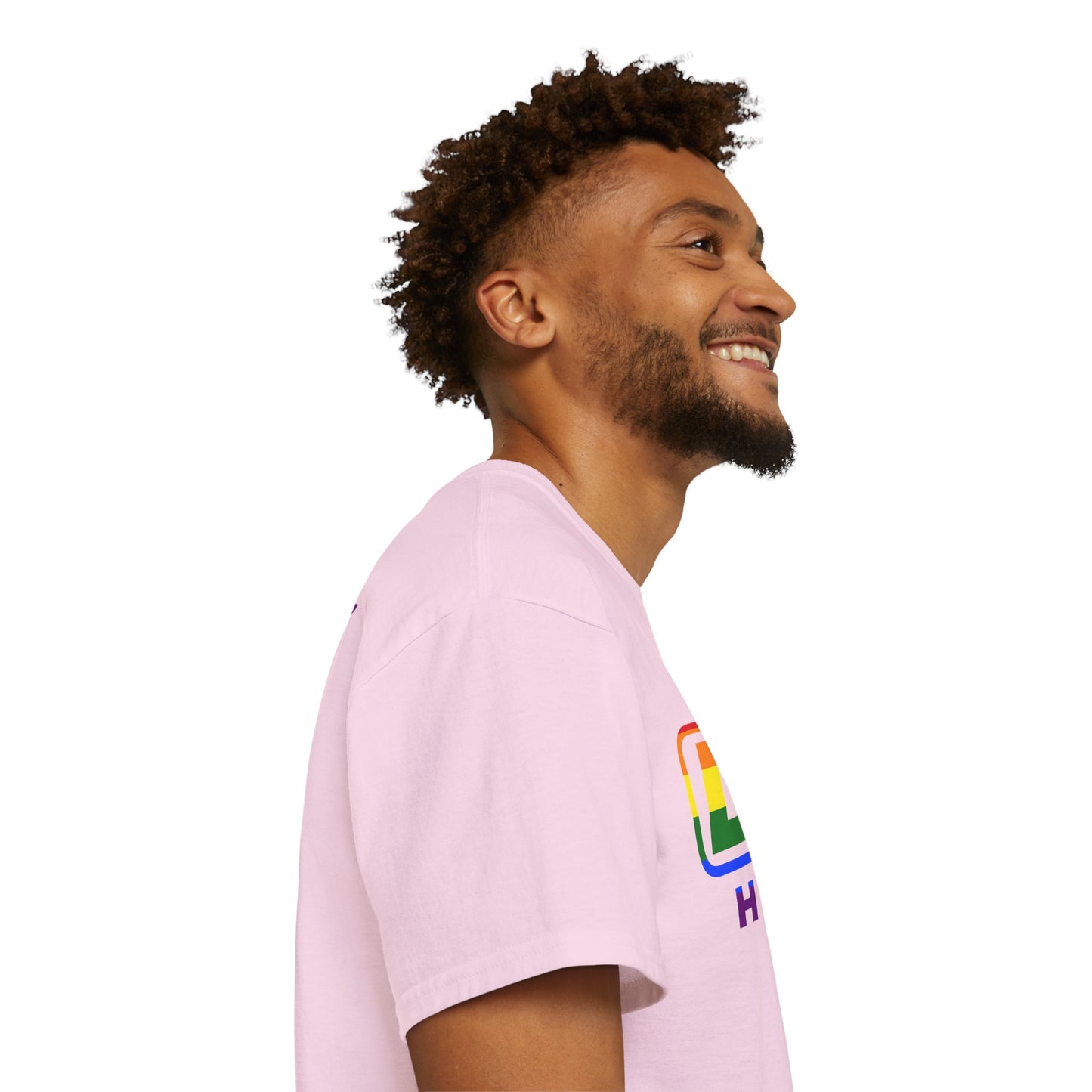 LongD positive vertical striped front-back Hyde Park logo cotton tee (Pride colors)