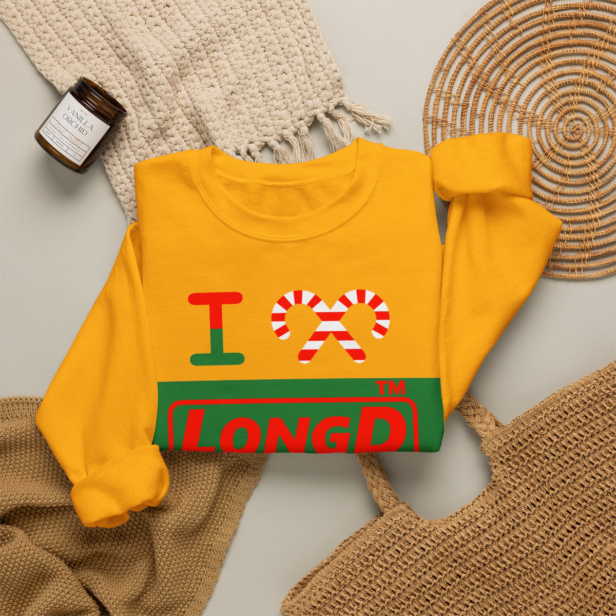 I candy cane LongD Hyde Park logo positive red on negative green crewneck sweatshirt