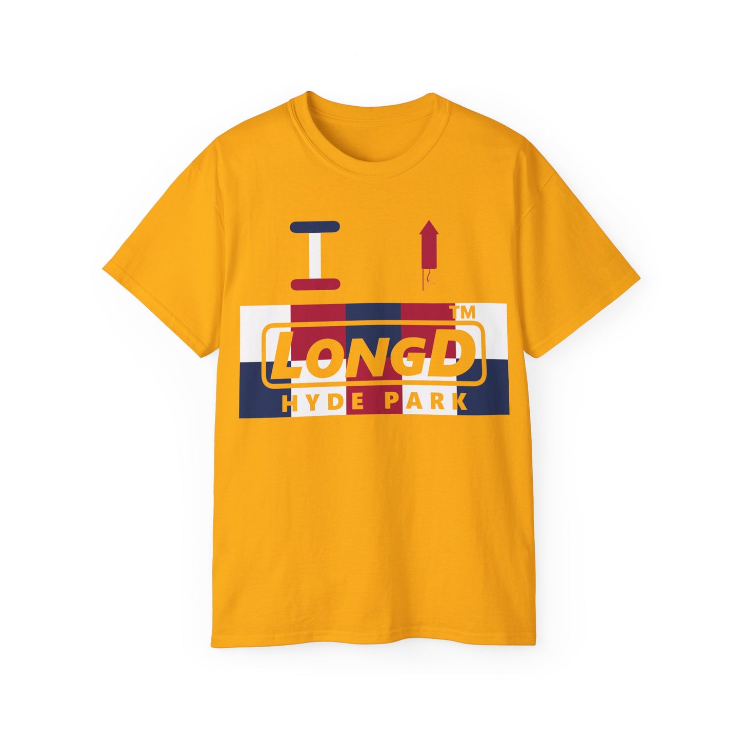 I firecracker LongD negative 2x5 Hyde Park logo cotton tee