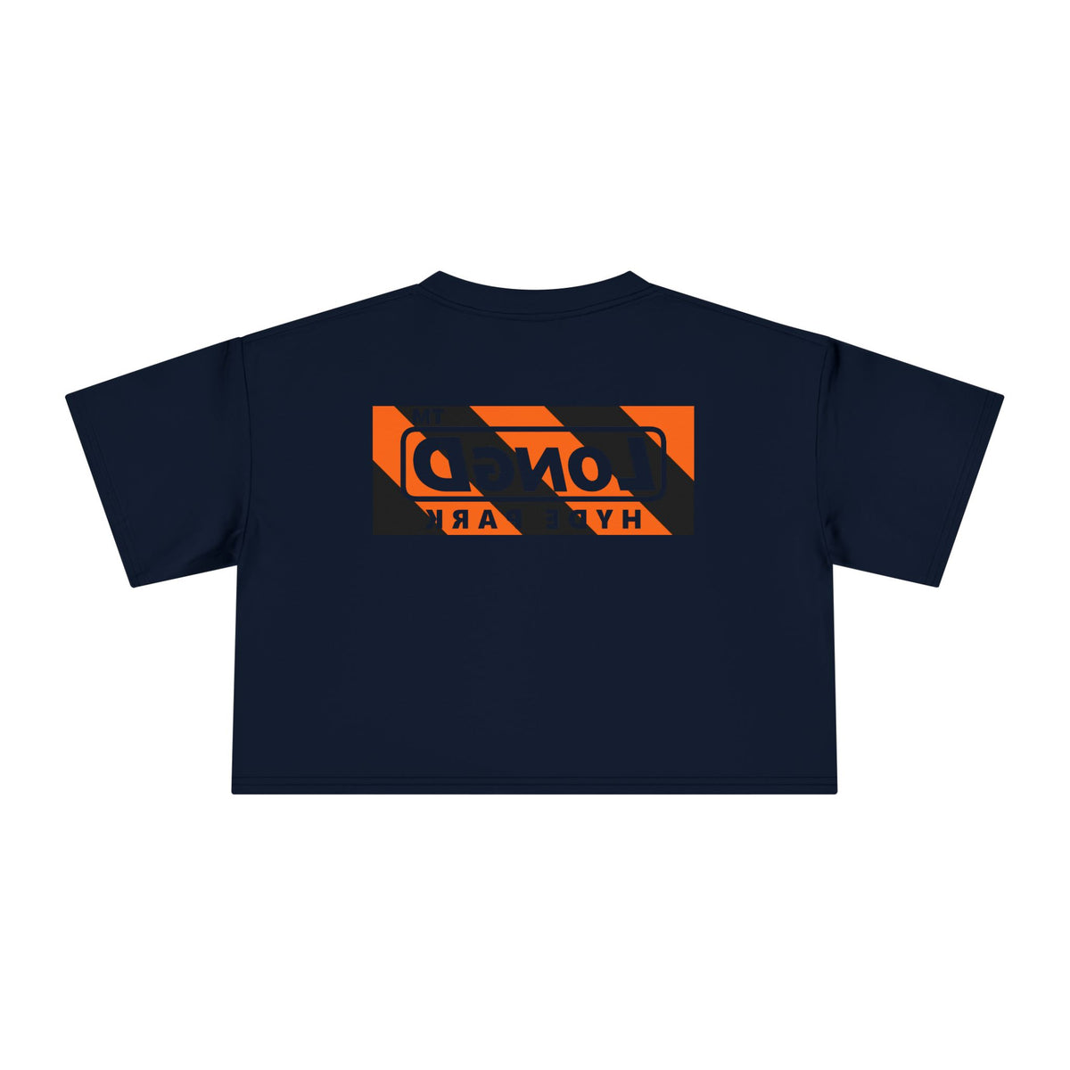 LongD Hyde Park negative diagonal 6-striped front-back logo (Halloween colors) crop tee