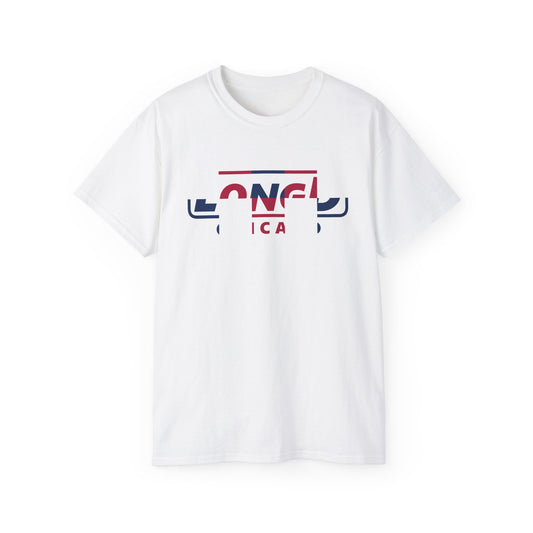 LongD positive 2x5 front-back Chicago logo cotton tee (patriotic colors)
