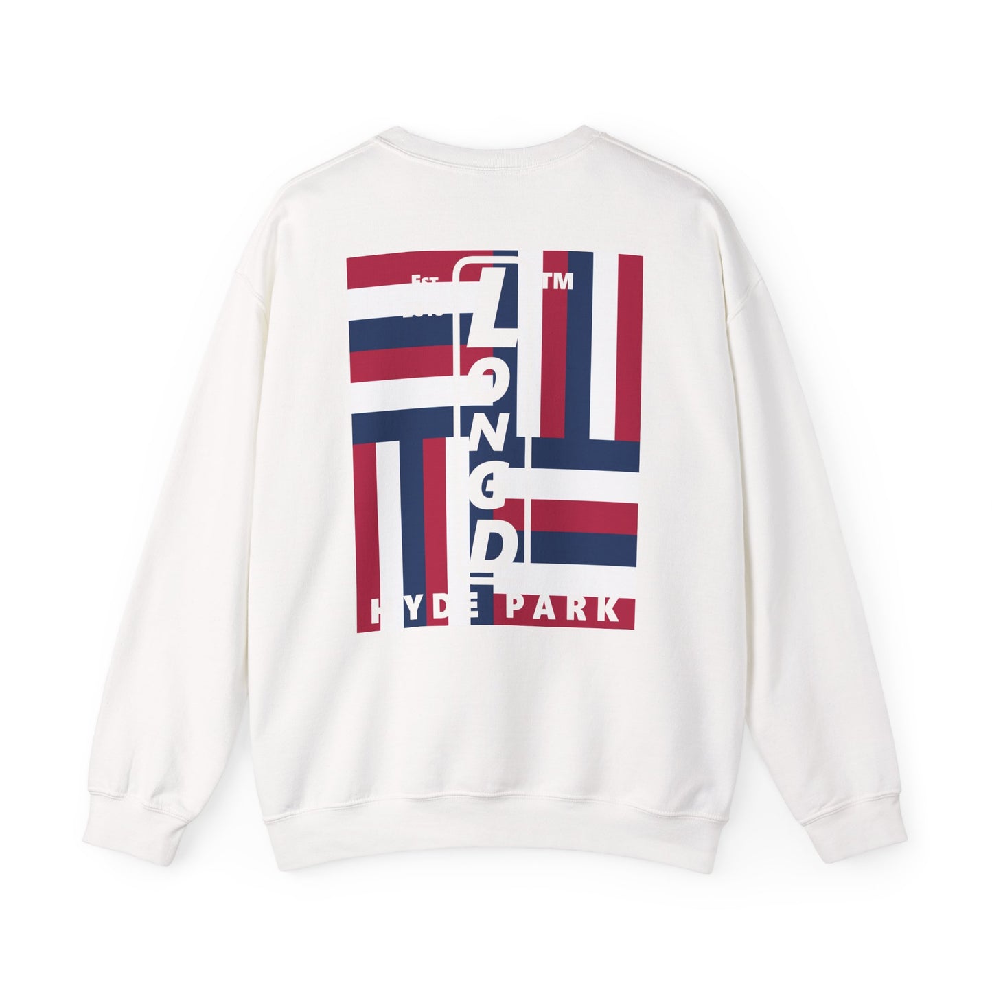 LongD negative rotated windmill Hyde Park front-back upright logo crewneck sweatshirt (patriotic colors)