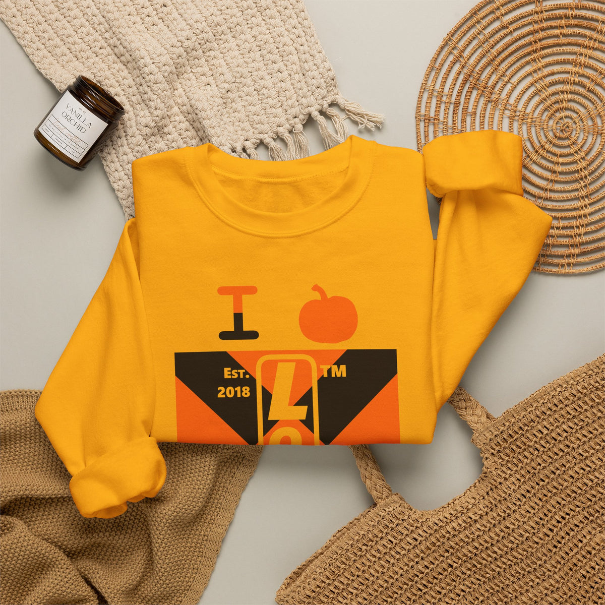 I pumpkin LongD Hyde Park negative upright mixed argyle logo crewneck sweatshirt