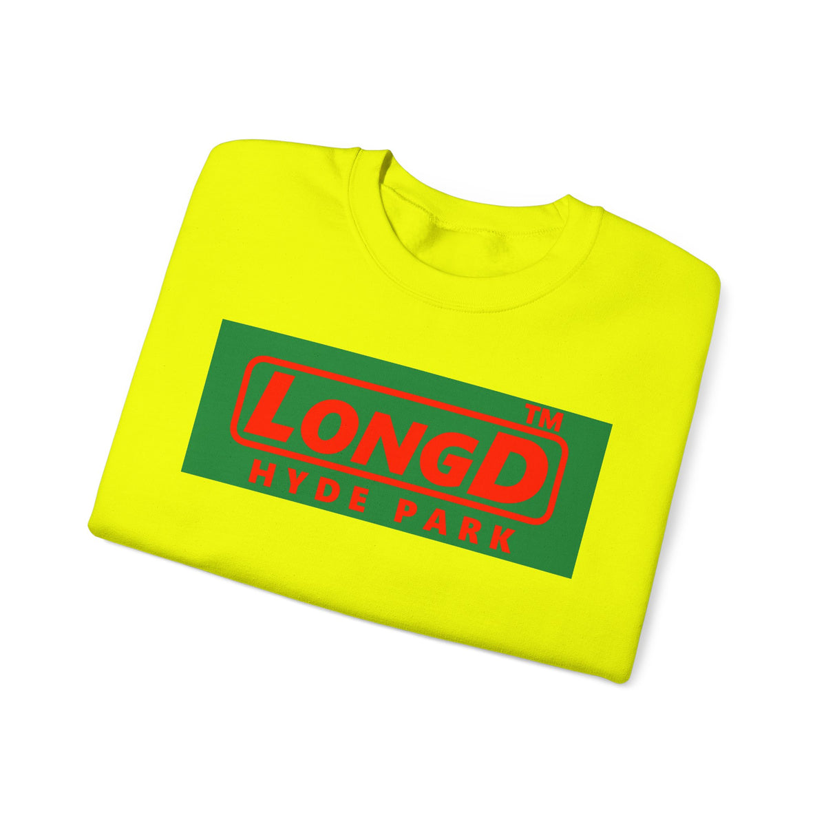 LongD Hyde Park logo positive red on negative green (Xmas colors) crewneck sweatshirt