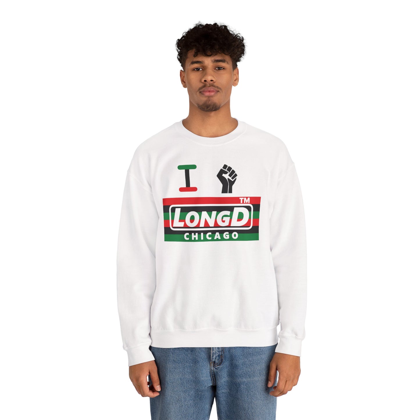 I fist LongD negative horizontal 6-striped Chicago logo crewneck sweatshirt