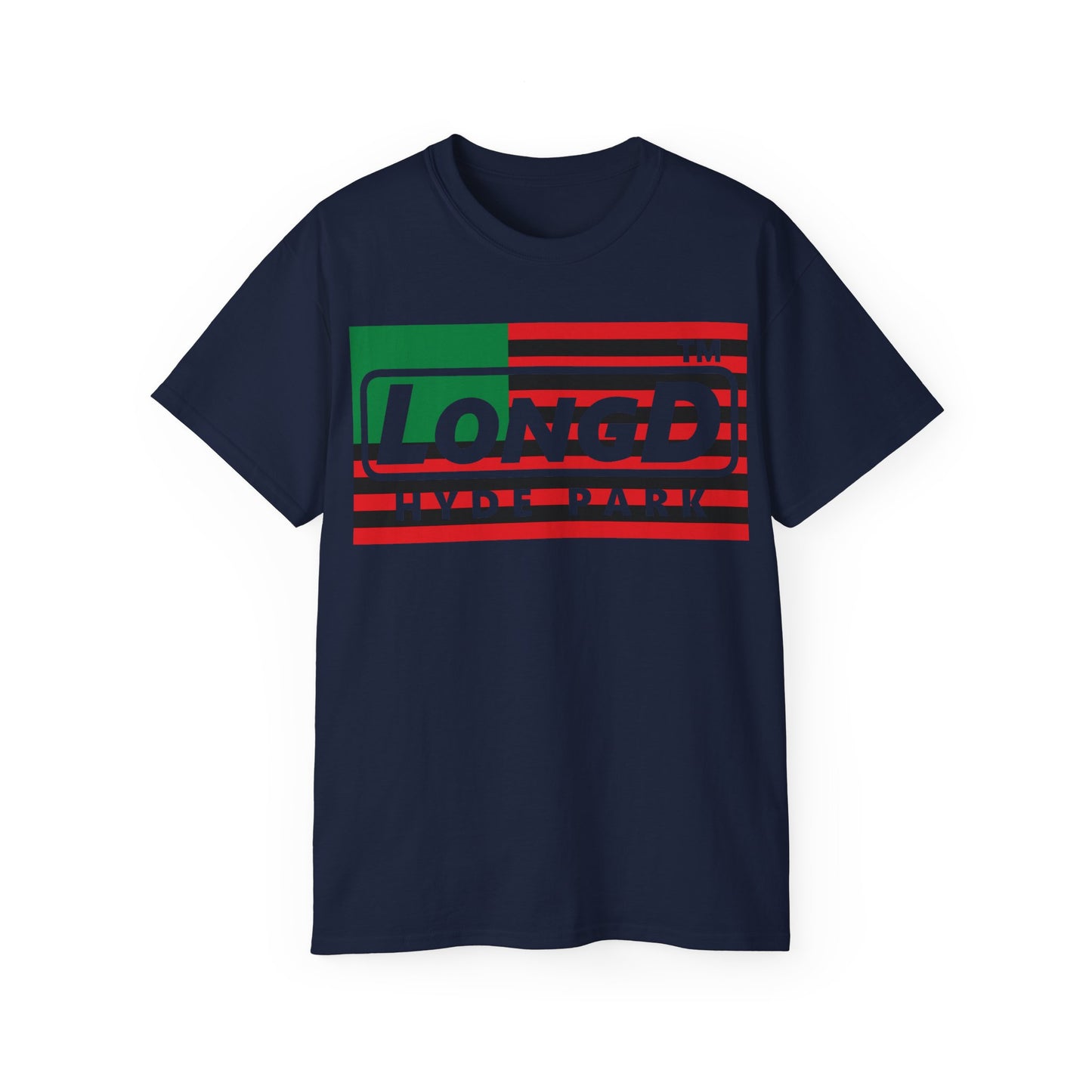 LongD negative flag Hyde Park logo cotton tee (Juneteenth colors)
