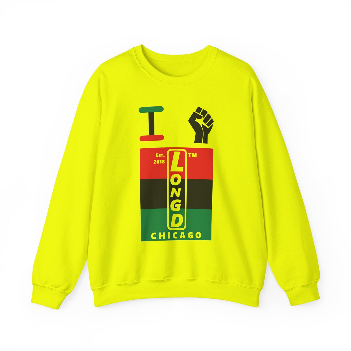 I Fist LongD negative horizontal 3-striped Chicago upright logo crewneck sweatshirt