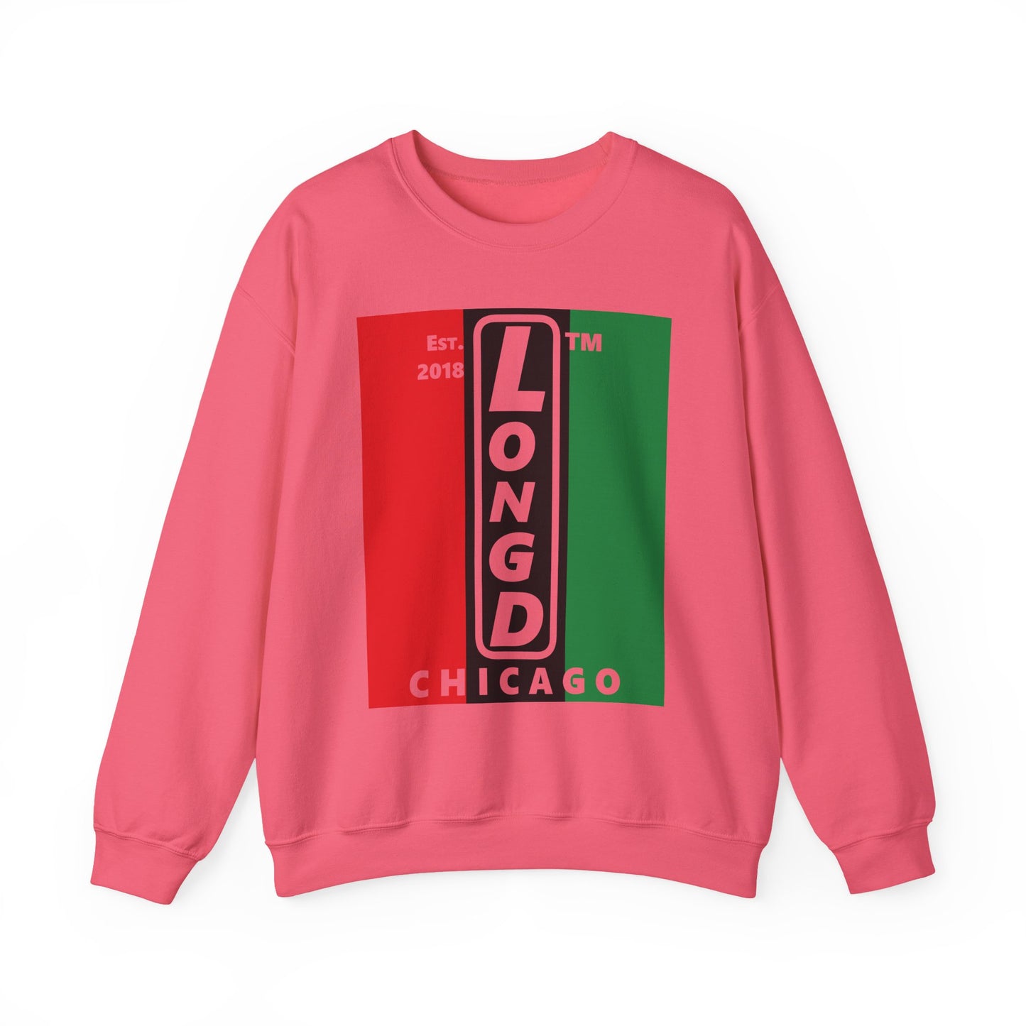 LongD negative vertical 3-striped Chicago upright logo crewneck sweatshirt (Juneteenth colors)