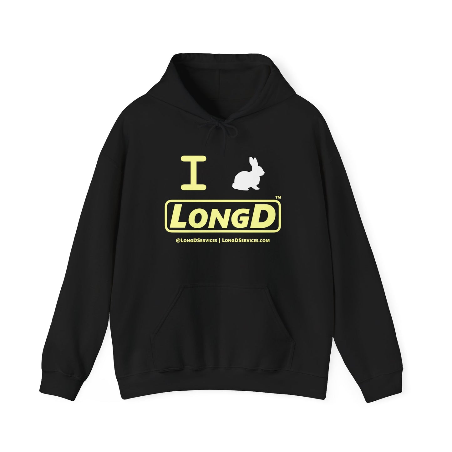 I Bunny LongD® Logo Hoodie Pastel yellow text (White Easter Bunny)