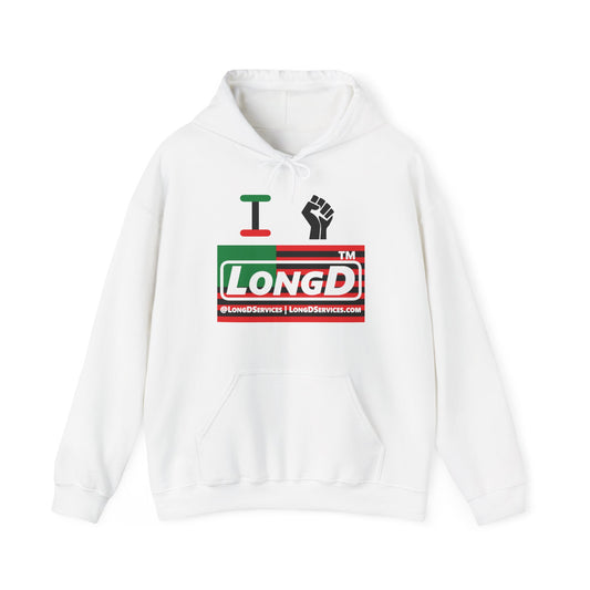 I fist LongD® positive flag tag logo Hoodie (Juneteenth colors)