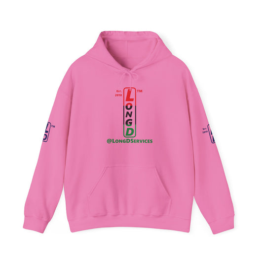 LongD® positive horizontal 3-striped tag 4-print upright logo hoodie (Juneteenth colors)