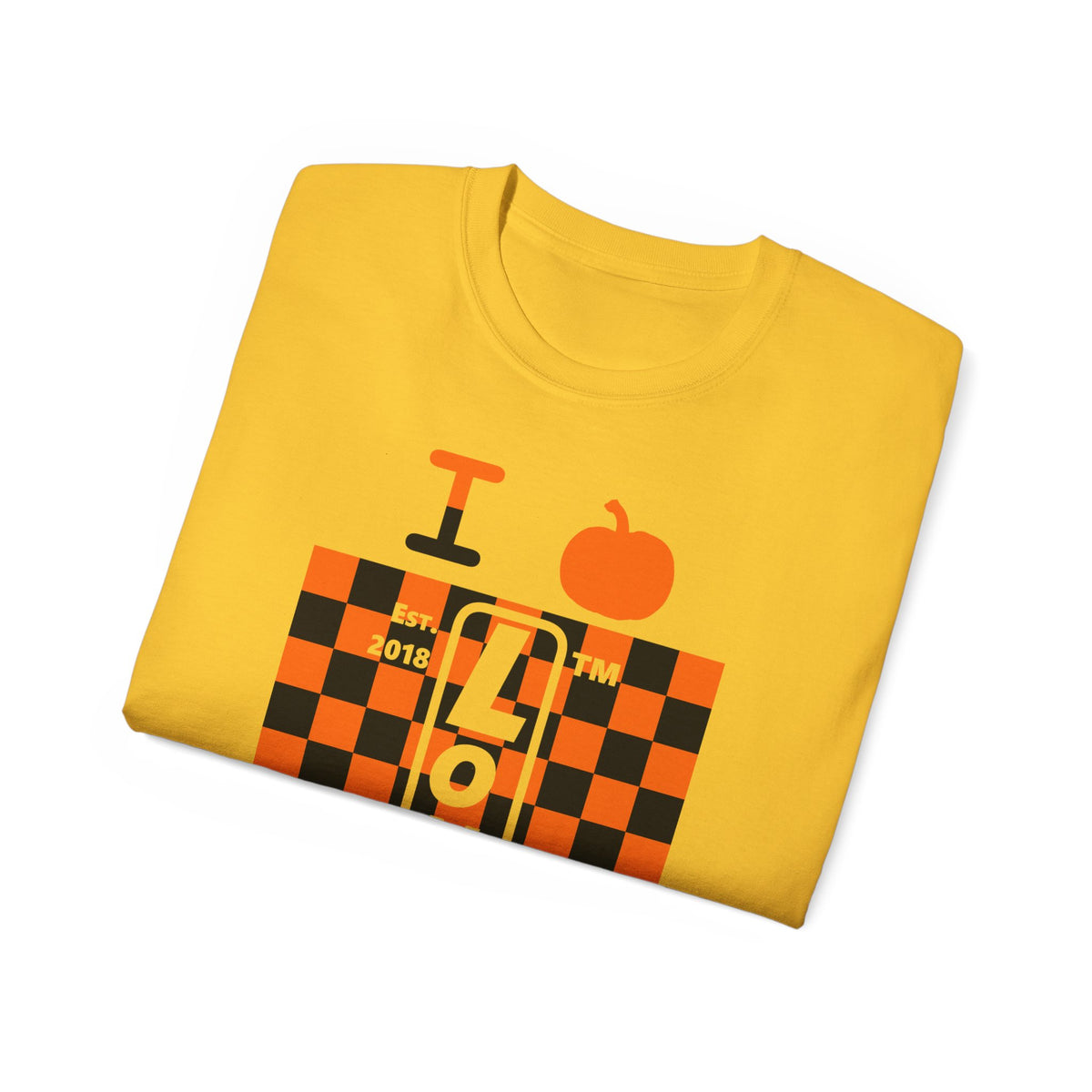 I pumpkin LongD Tag negative upright checkered logo cotton tee