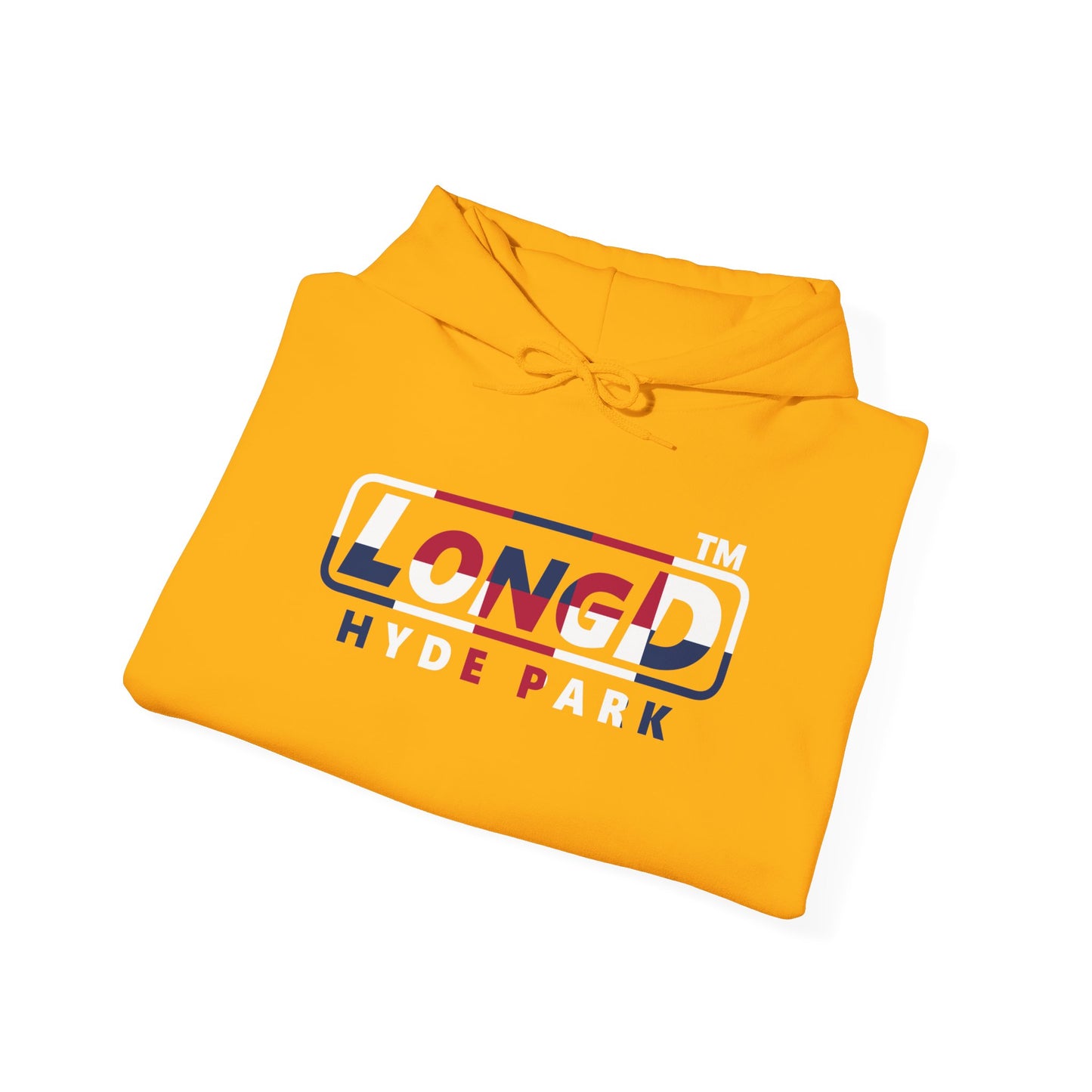 LongD® positive 2x5 Hyde Park logo hoodie (patriotic colors)