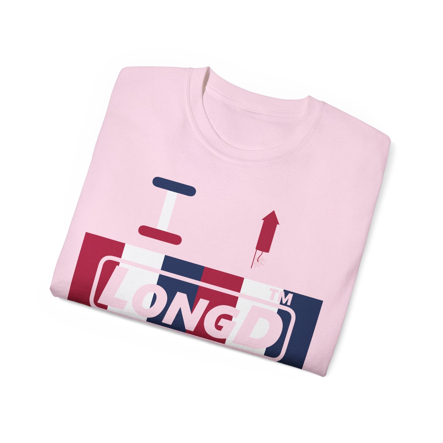 I firecracker LongD negative vertical 6-striped tag-domain logo cotton tee