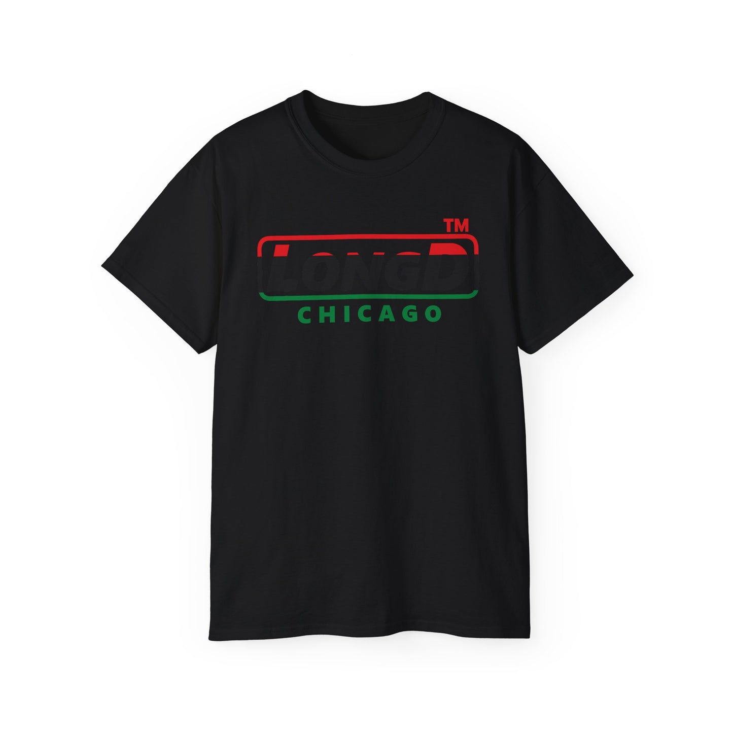 LongD positive horizontal 3-striped Chicago logo cotton tee (Juneteenth colors)