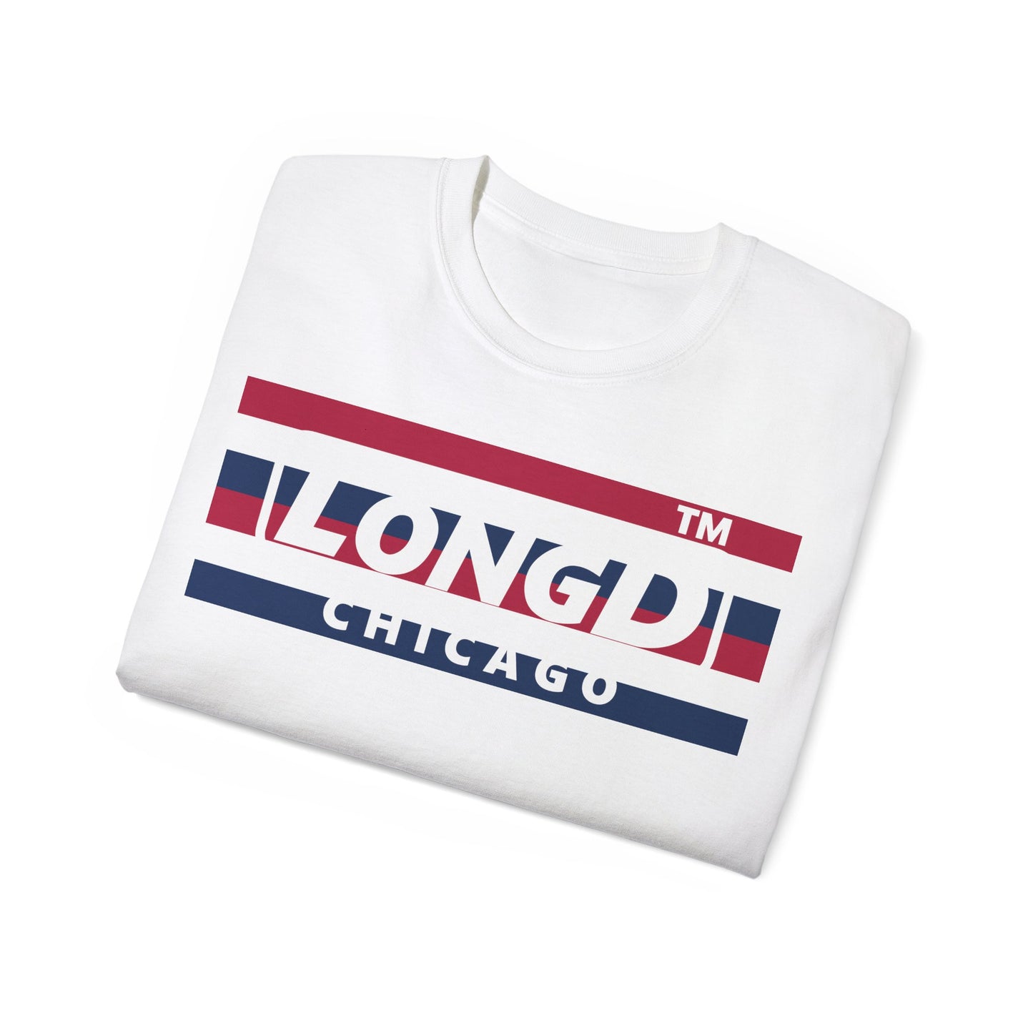 LongD negative horizontal 6-striped Chicago logo cotton tee (patriotic colors)