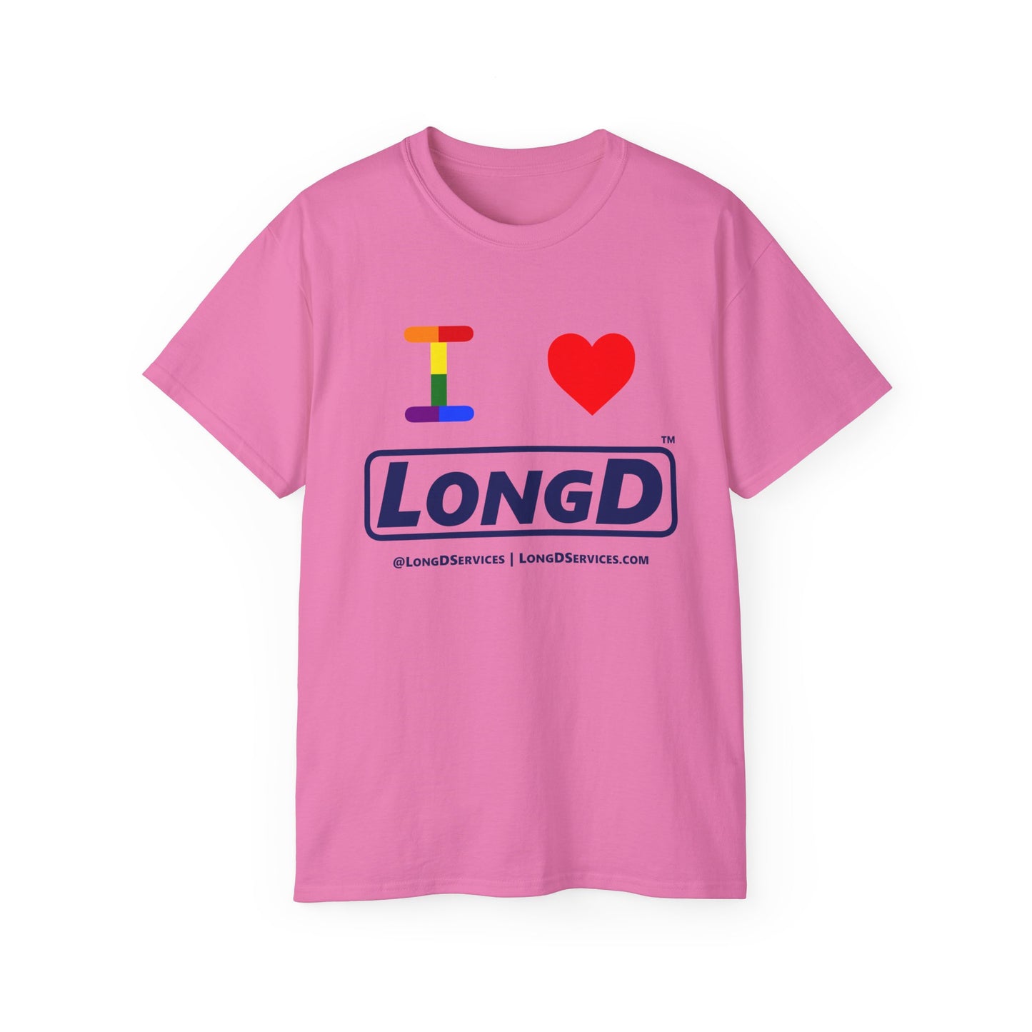 I Luv LongD® Official Logo Cotton Tee Pride rainbow "I" and positive text