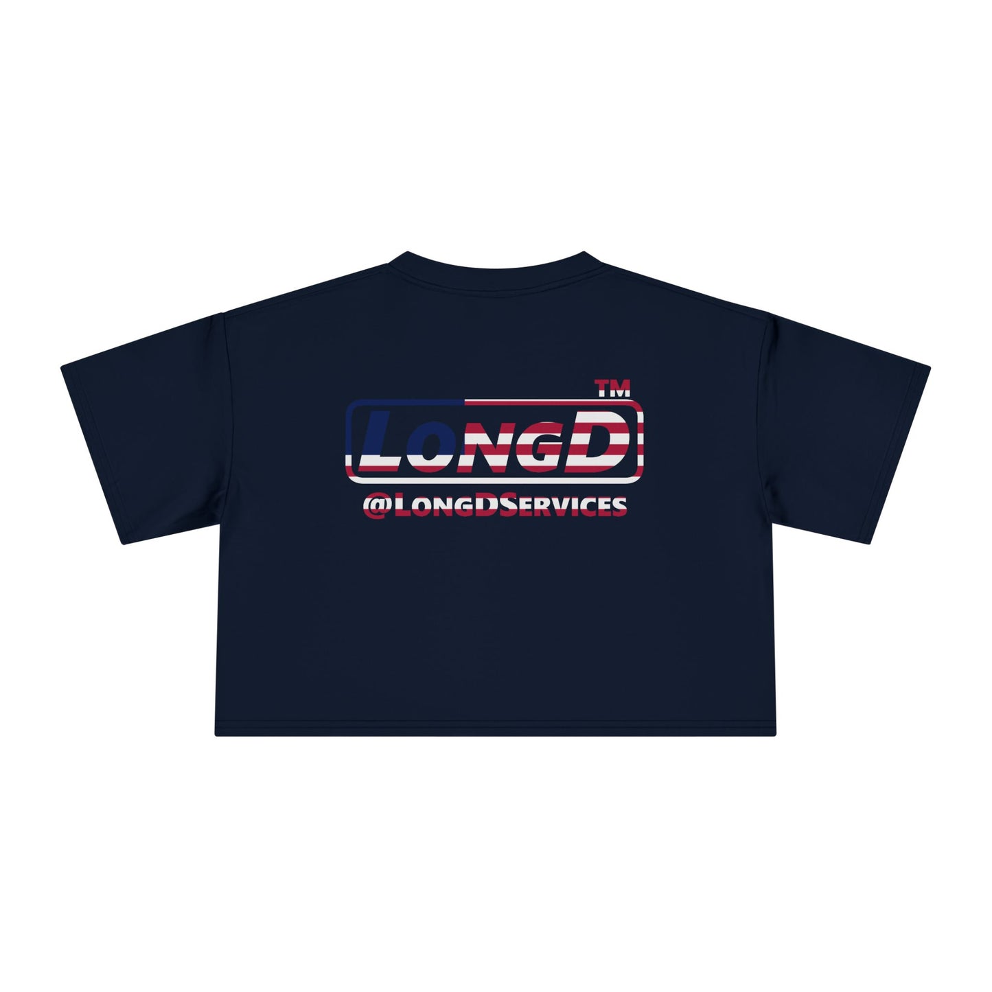I firecracker LongD positive 2x5 double-breasted front-back Hyde Park Logo Crop Tee (Patriotic colors)