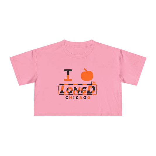 I pumpkin LongD Chicago positive checkered logo crop tee