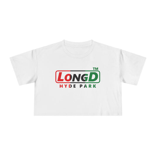 LongD positive vertical 3-striped Hyde Park logo crop tee (Juneteenth colors)