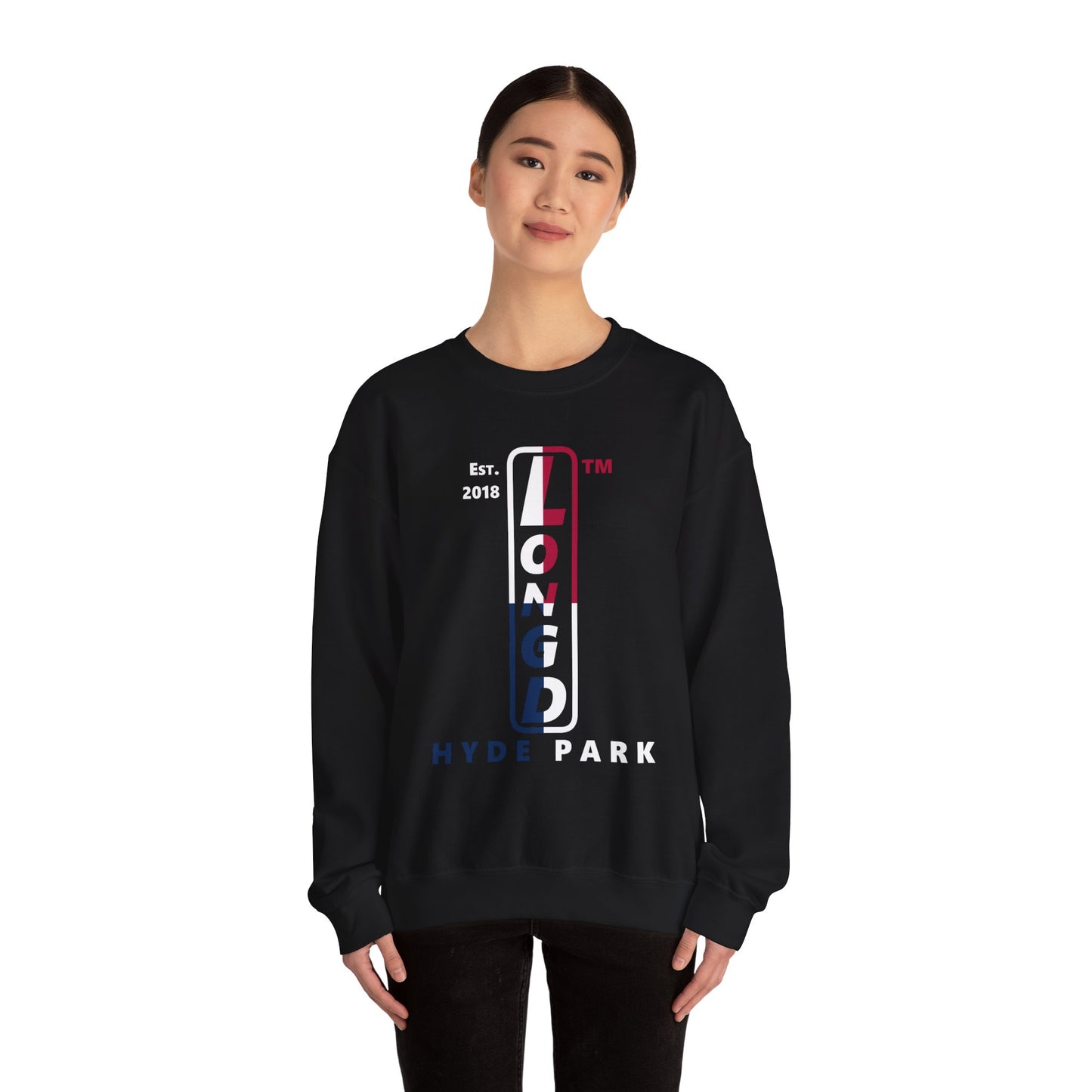 LongD positive quarters Hyde Park upright logo crewneck sweatshirt (patriotic colors)