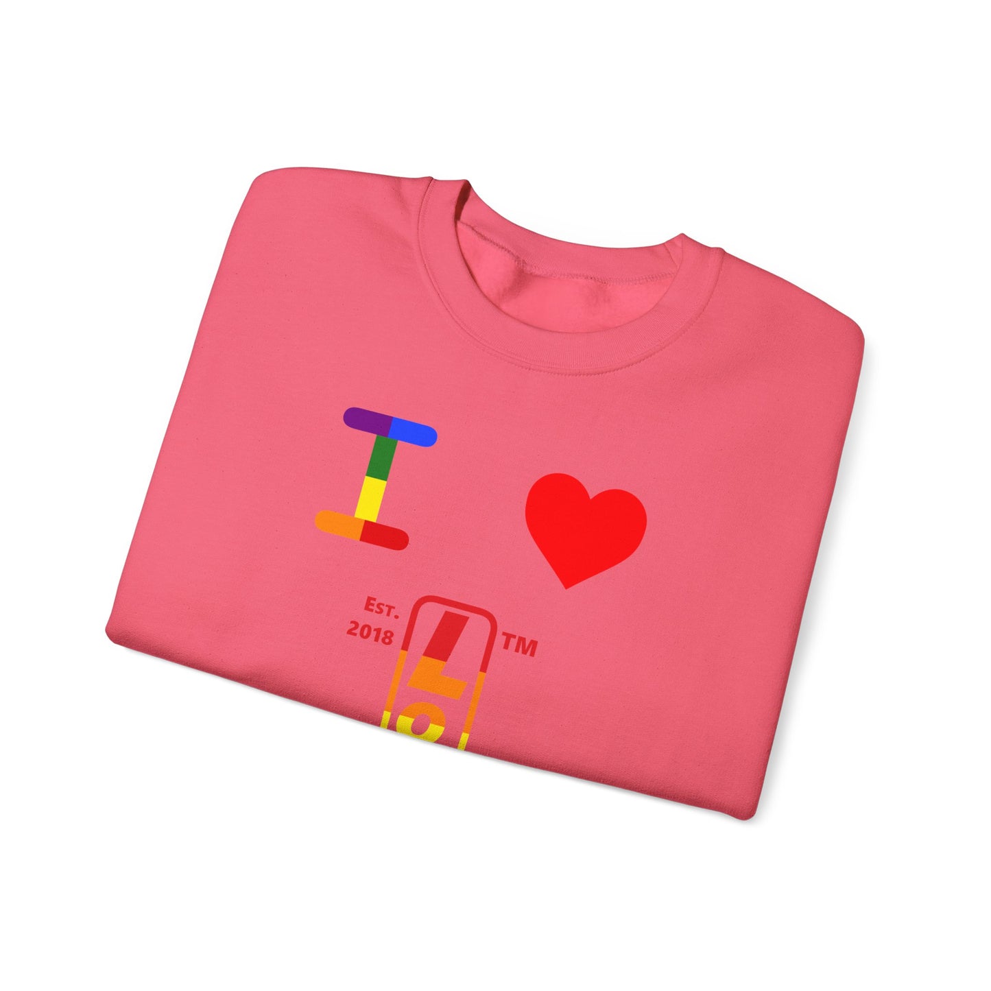 I Luv LongD positive horizontal 6-striped Hyde Park upright logo crewneck sweatshirt (Pride colors)